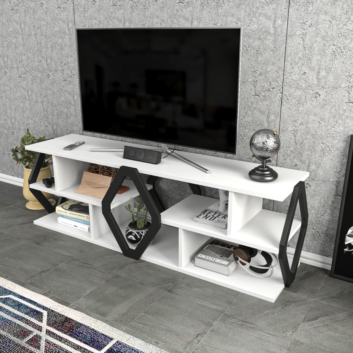 Erisa 140 cm Wide TV Unit and Media Console with Shelves - White – image 1