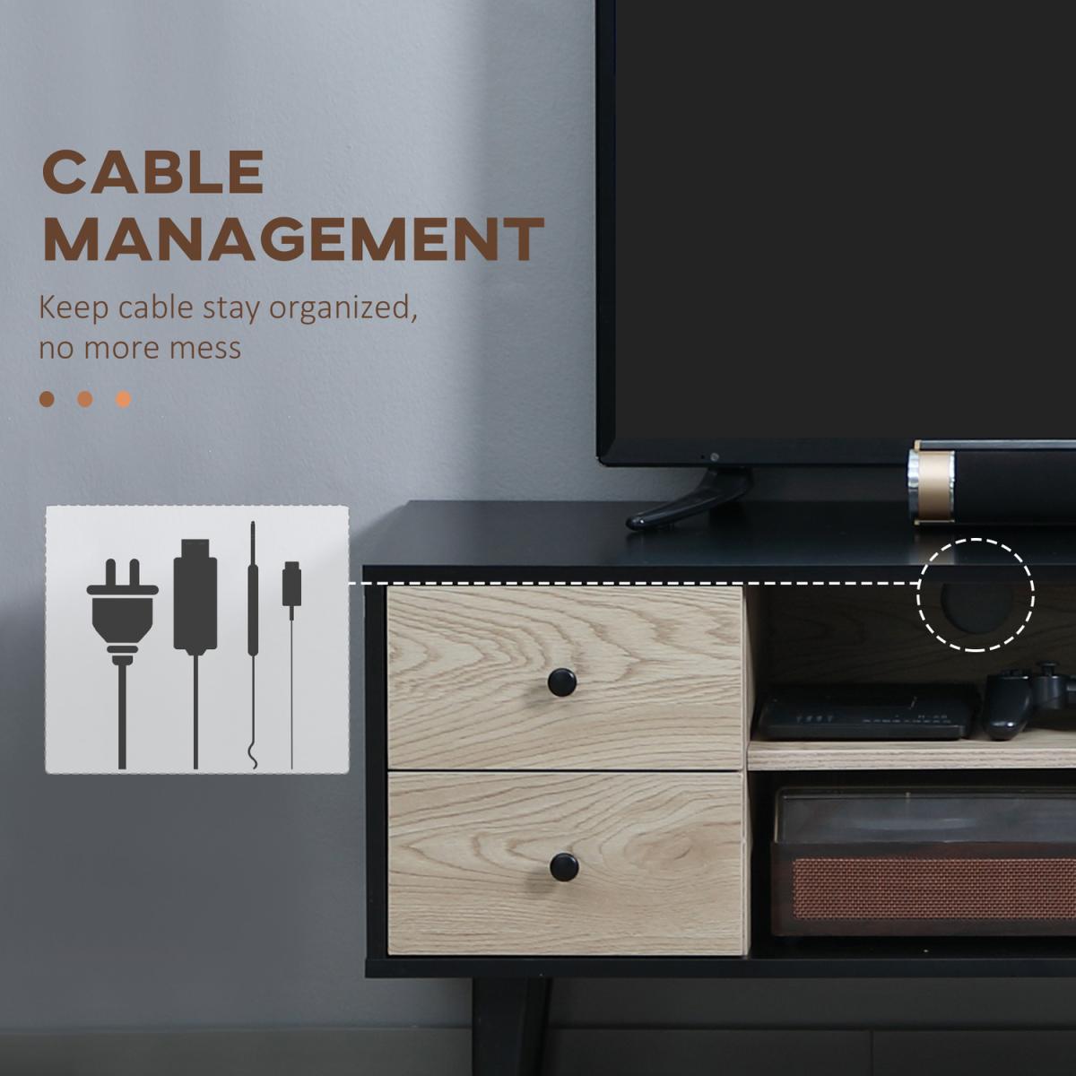 TV Stand Cabinet with Cable Management, Drawer and Shelves Living Room - Grey – image 3