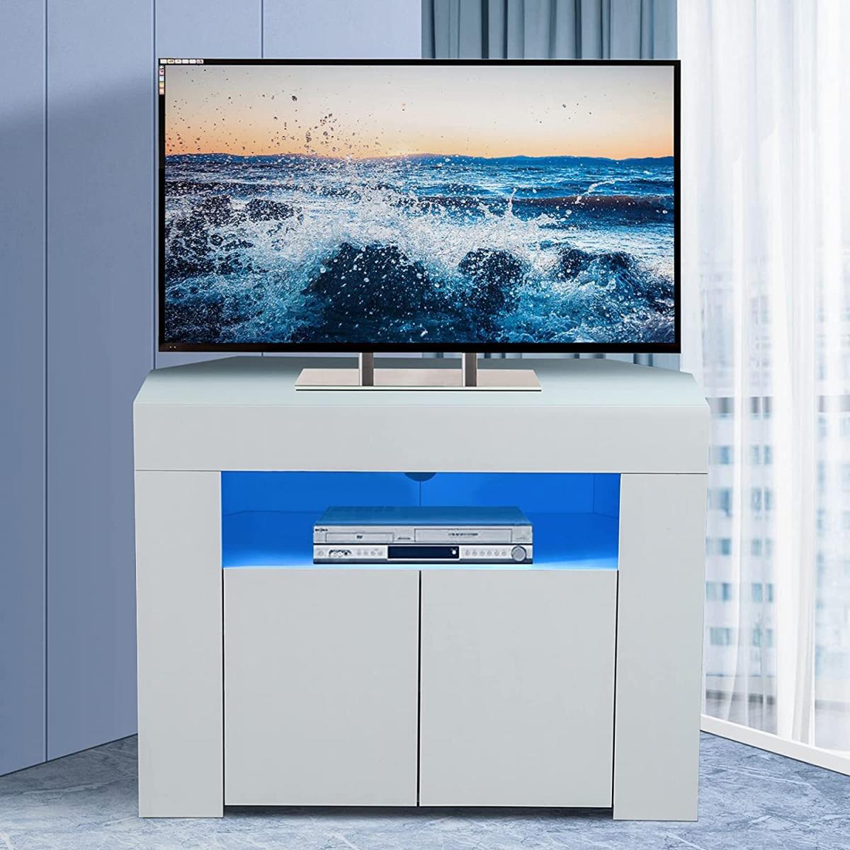 DripeX Corner LED TV Stand Cabinet High Gloss - White – image 3