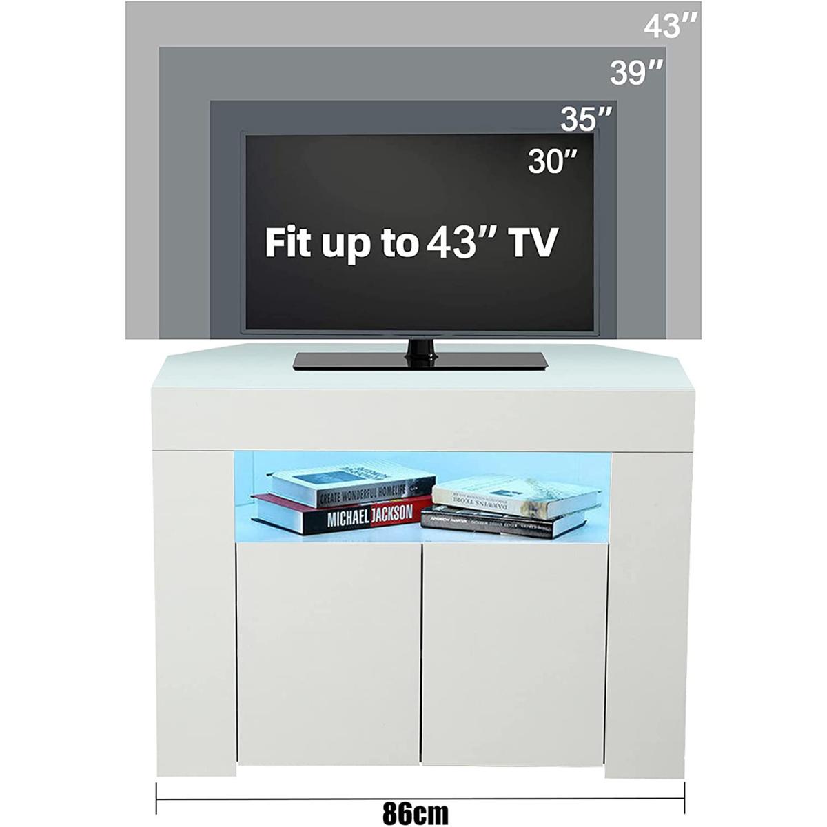 DripeX Corner LED TV Stand Cabinet High Gloss - White – image 7