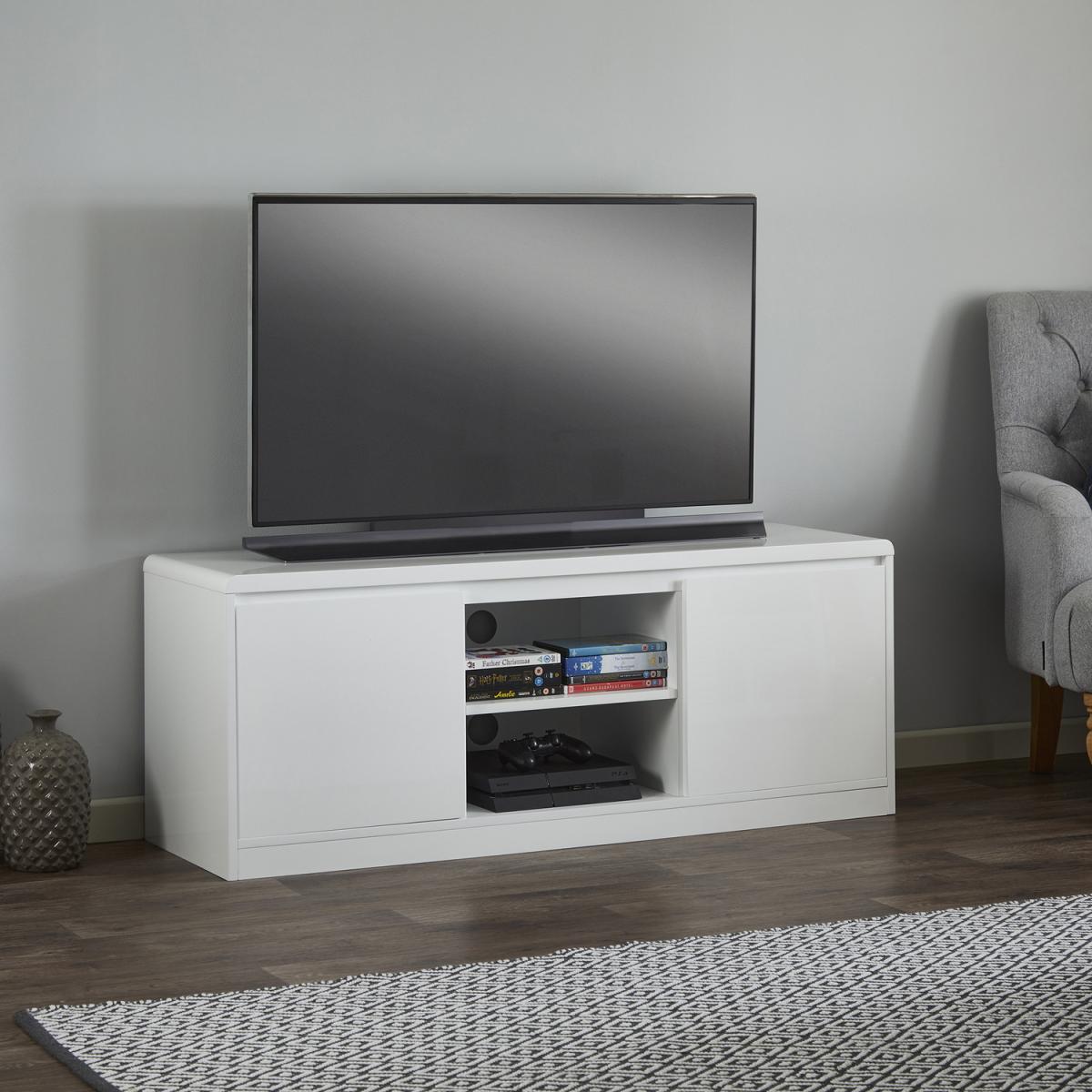 High Gloss TV Entertainment Unit with Curve Edges in White - White – image 2