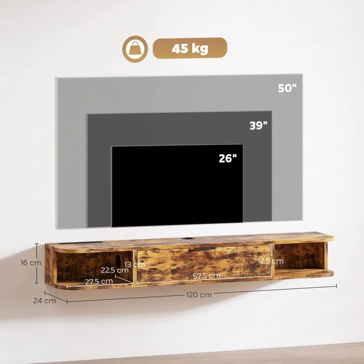 Avamoro 120cm Rustic Brown Floating TV Unit - Fits TVs Up to 50 Inches – image 4