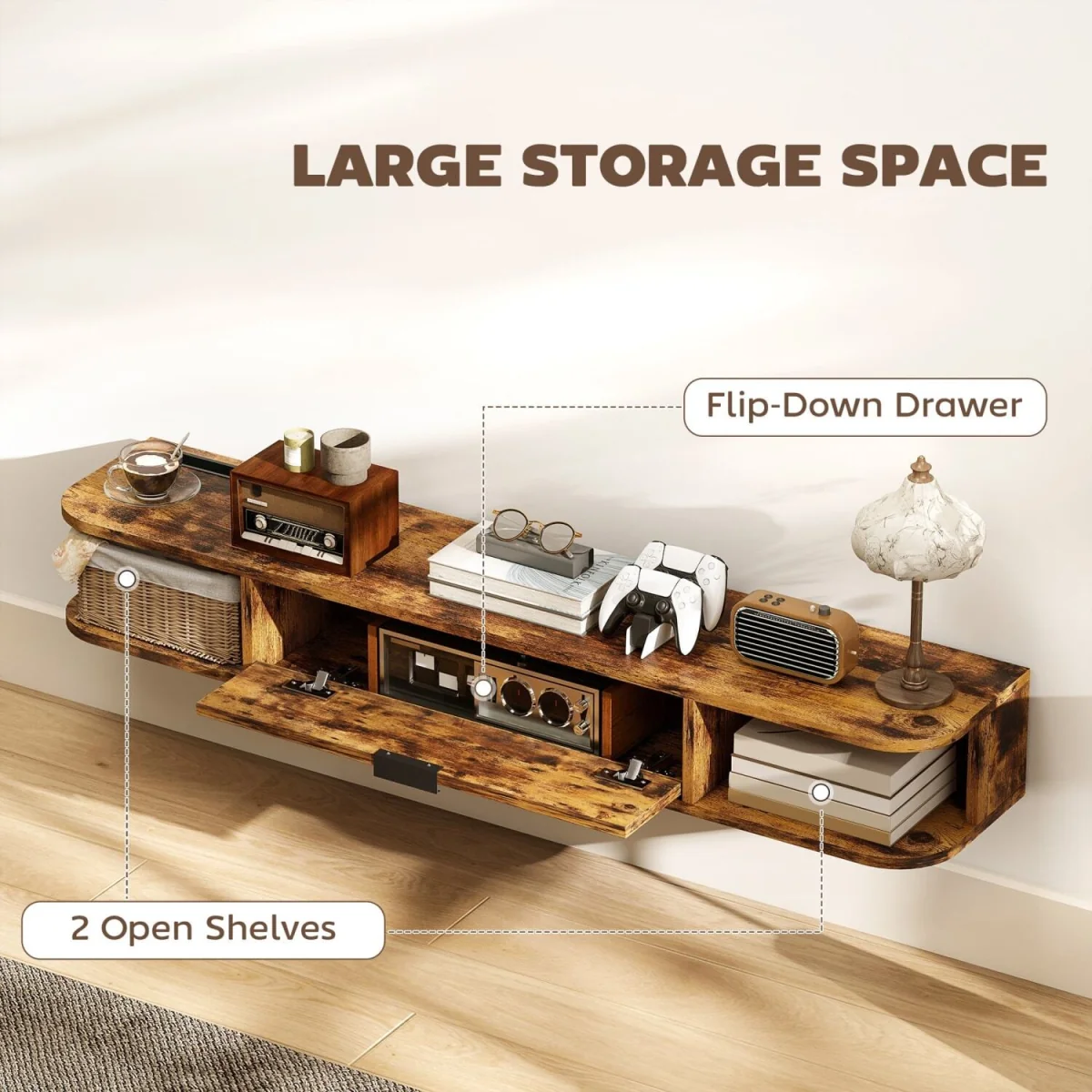 Avamoro 120cm Rustic Brown Floating TV Unit - Fits TVs Up to 50 Inches – image 6