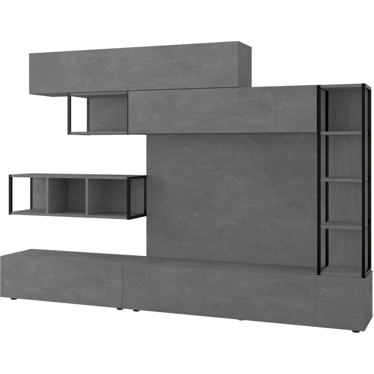 Tronador Modern Tv Unit White Full Wall - Retro Grey – image 2