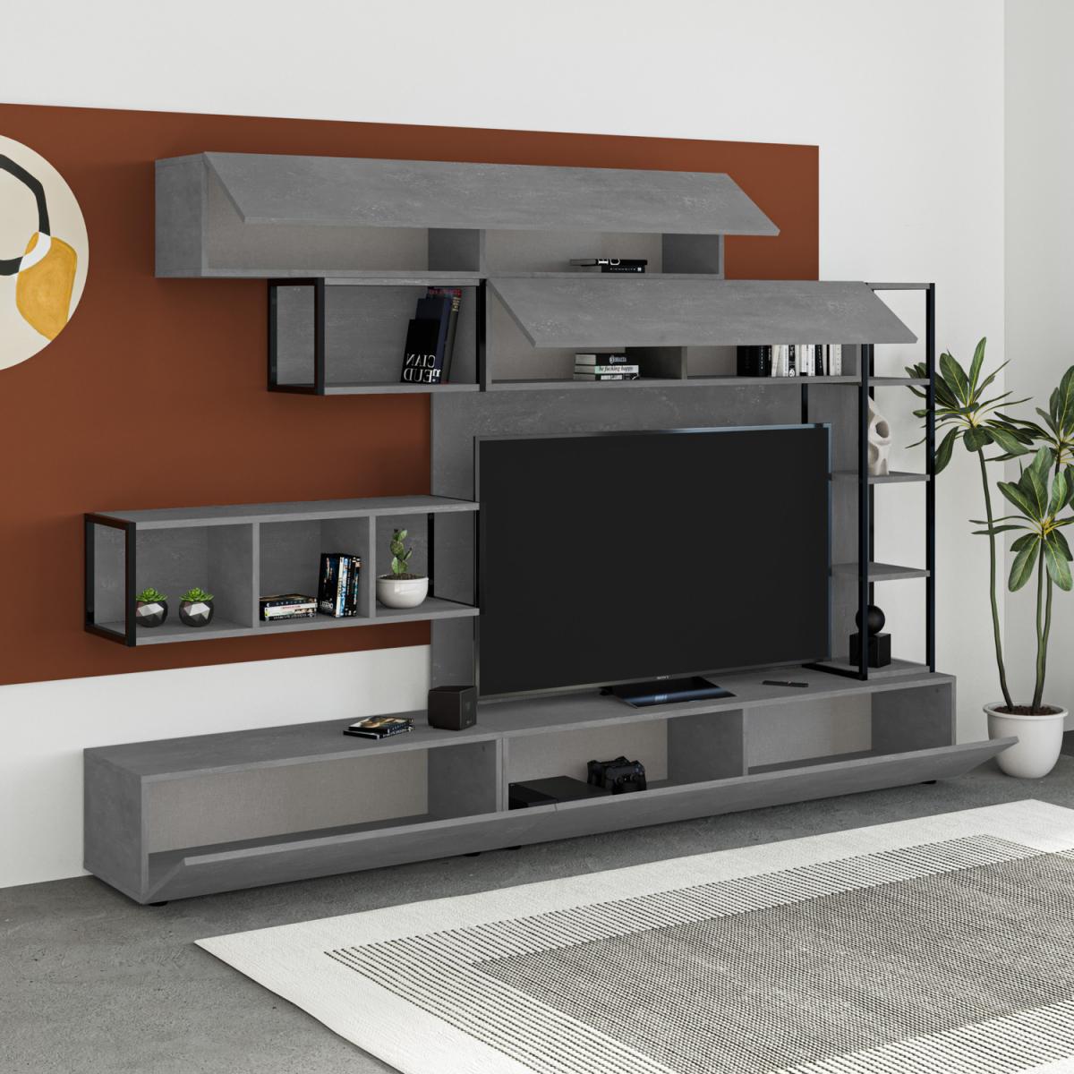 Tronador Modern Tv Unit White Full Wall - Retro Grey – image 5