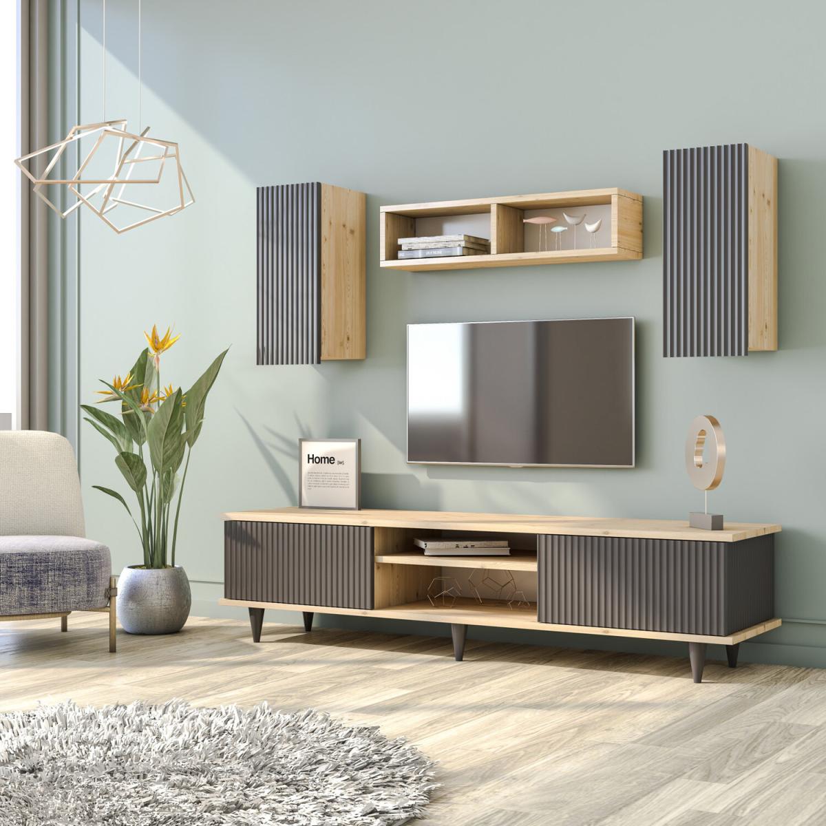 NERO TV Cabinet  and Shelving Set, Oak-Anthracite - Oak-Anthracite – image 2