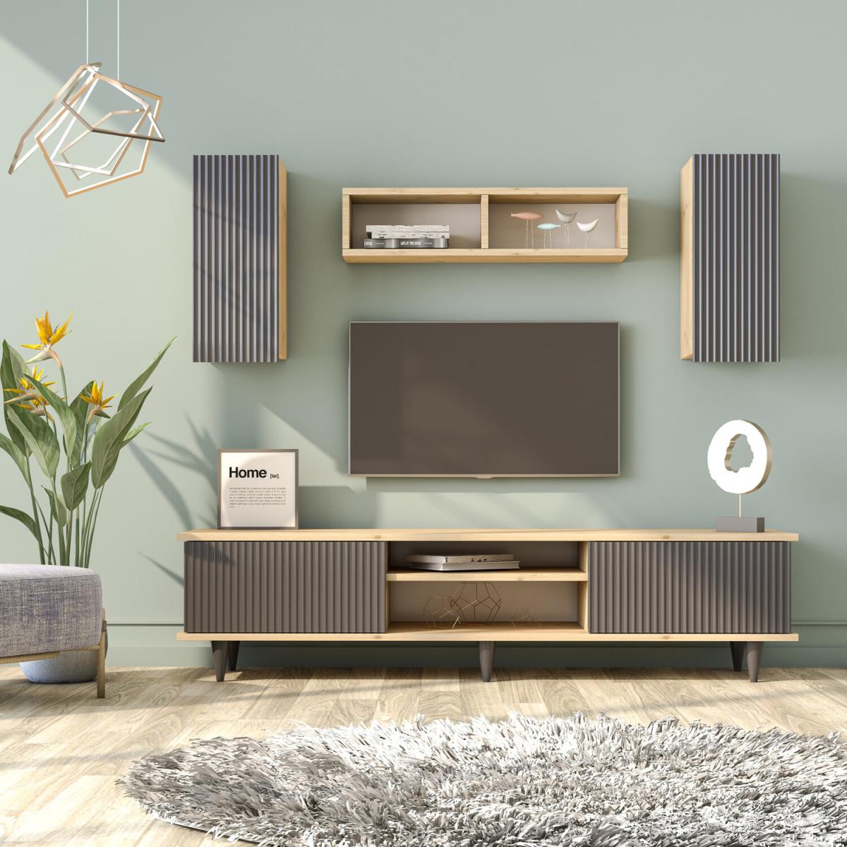 NERO TV Cabinet  and Shelving Set, Oak-Anthracite - Oak-Anthracite – image 3