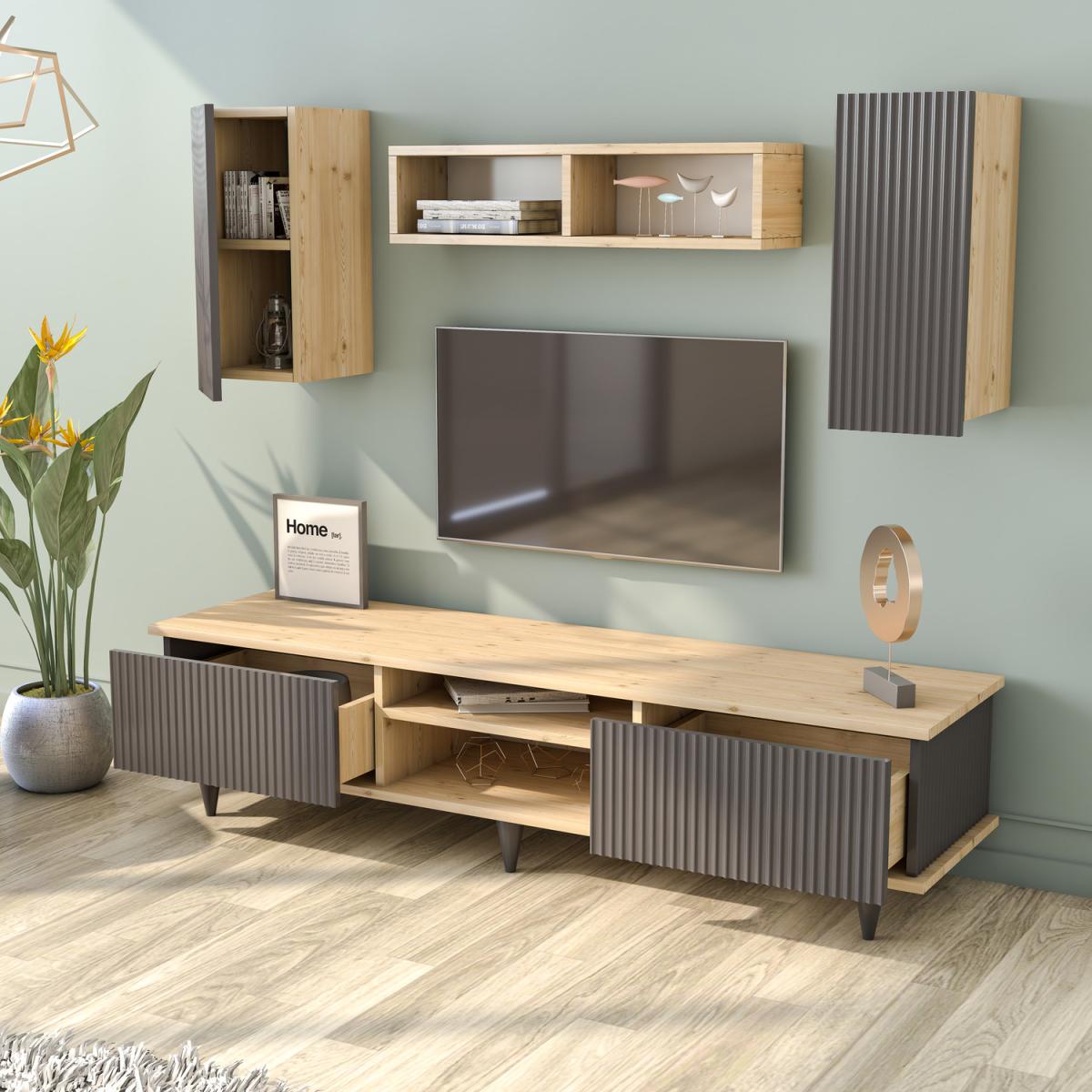 NERO TV Cabinet  and Shelving Set, Oak-Anthracite - Oak-Anthracite – image 4