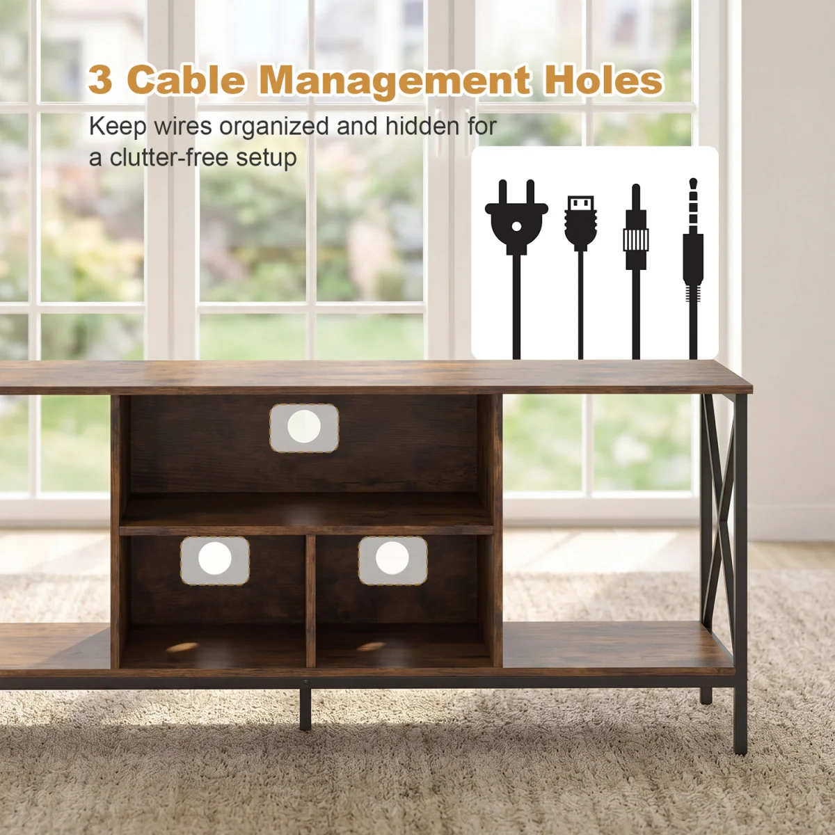 Entertainment Center TV Stand with LED Lights And Power Outlets-Brown - Brown – image 10