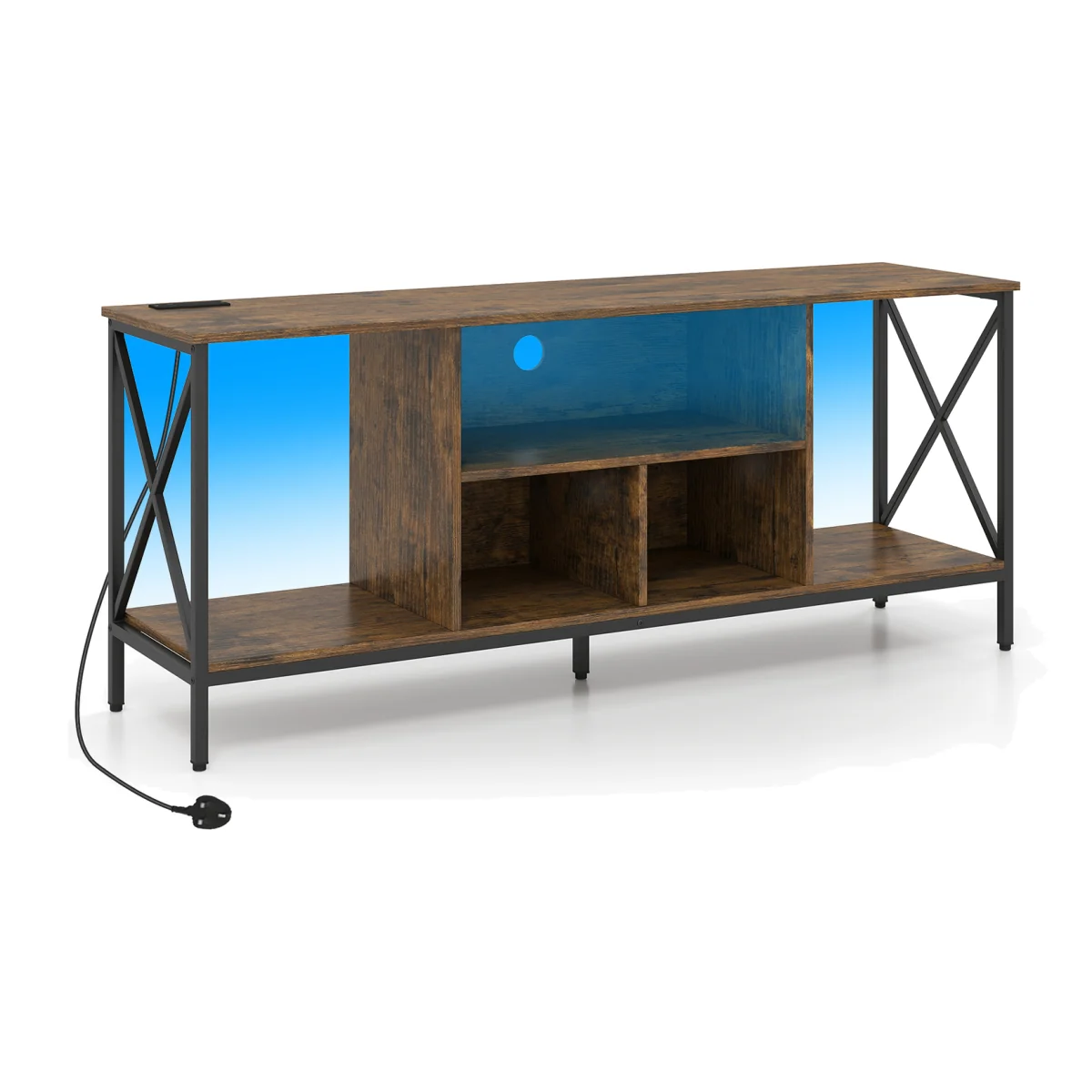Entertainment Center TV Stand with LED Lights And Power Outlets-Brown - Brown – image 1