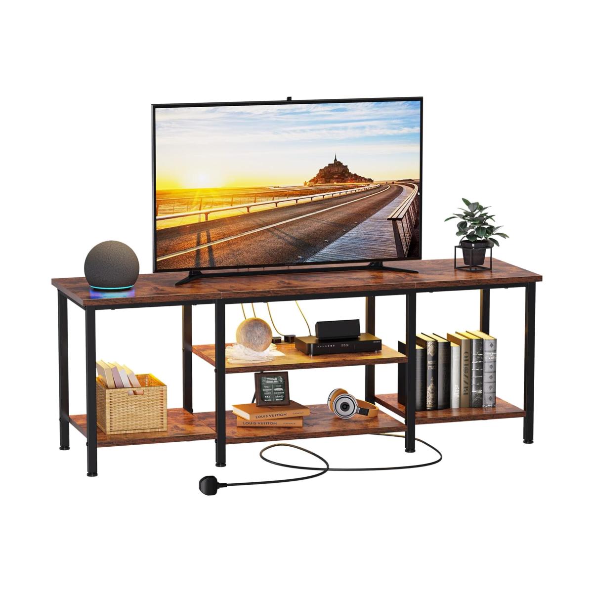 140cm TV Stand for TV up to 65 Inch with Power Outlets - brown