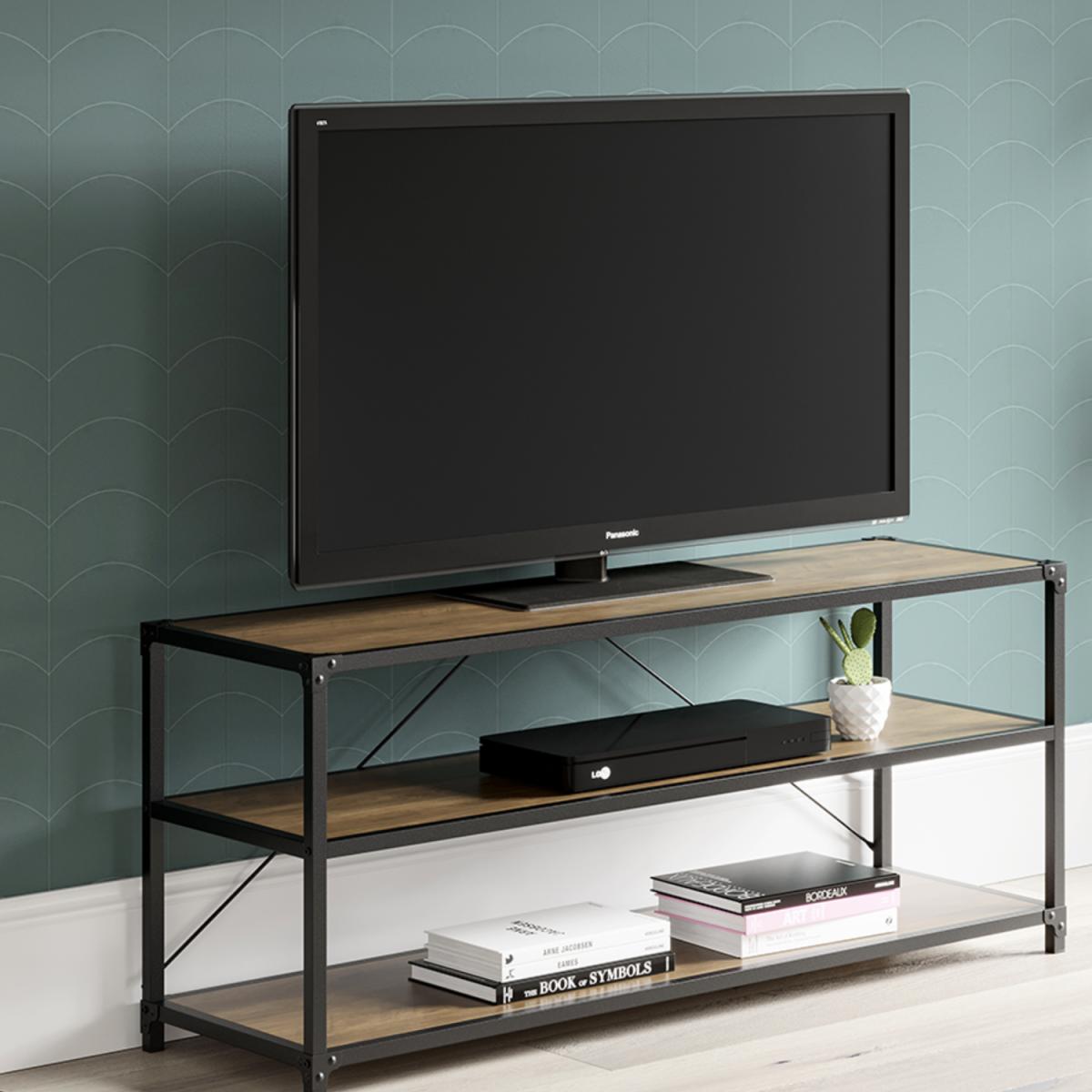 Oak Style TV Stand with Matt Black Industrial Detailing – image 2