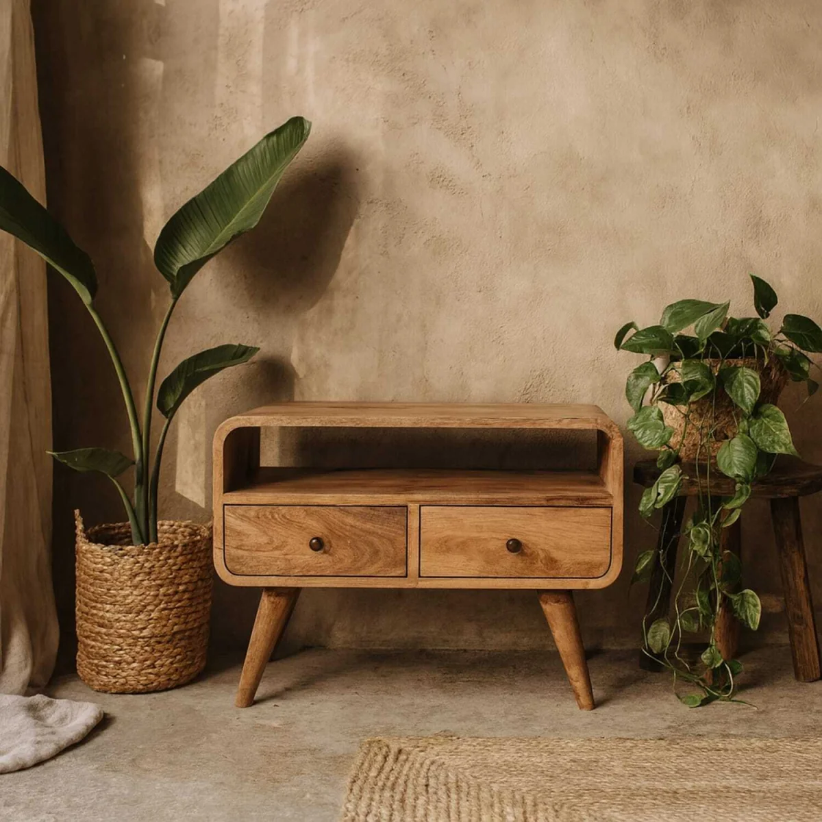 Peschiera Mini Curved Mango Wood Media Unit Like Finish - Brown – image 1
