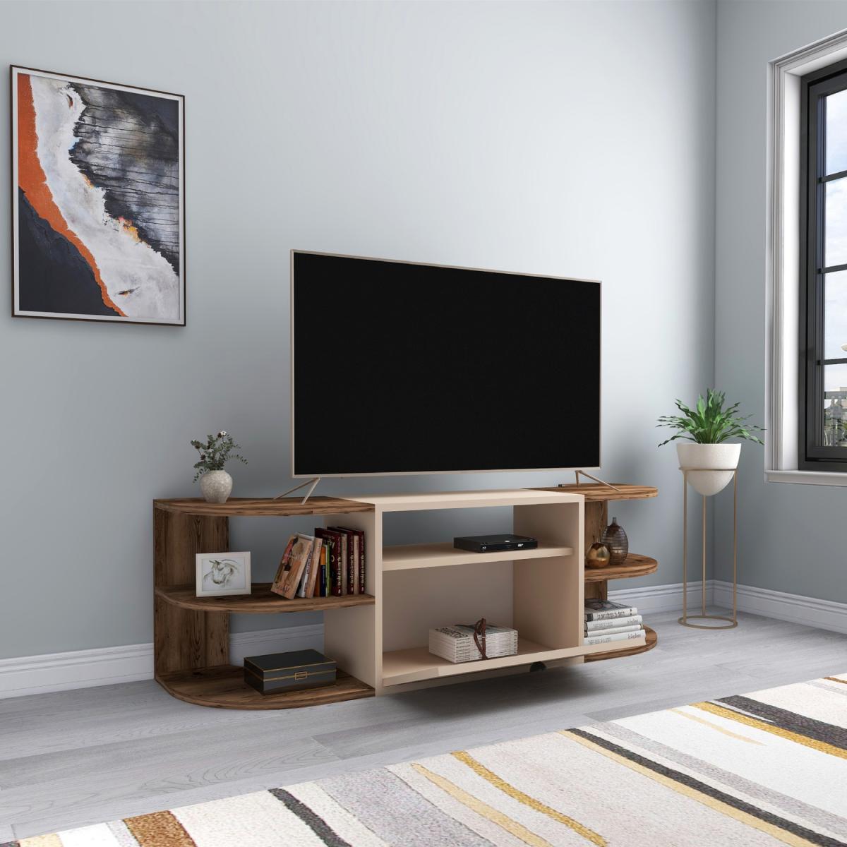 Tresa TV Stand Entertainment Center - Light Walnut & Beige / Melamine Metal Particle Board Plastic PVC – image 3