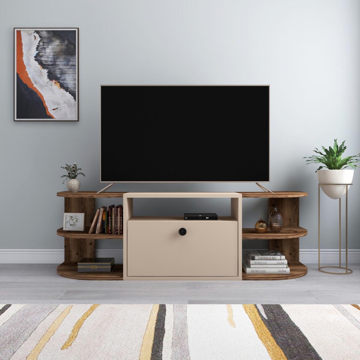 Tresa TV Stand Entertainment Center - Light Walnut & Beige / Melamine Metal Particle Board Plastic PVC – image 4