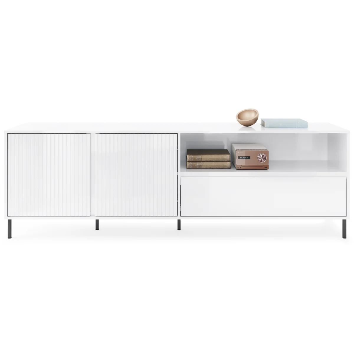 Avenale TV Cabinet 2 Door 1 Drawer in Alpine White High Gloss - White – image 2