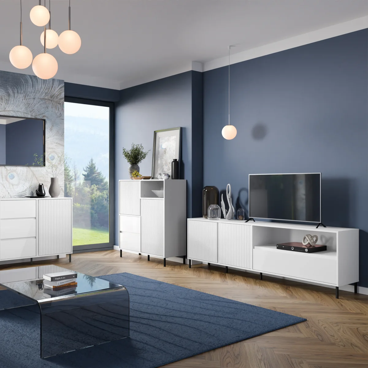 Avenale TV Cabinet 2 Door 1 Drawer in Alpine White High Gloss - White – image 5