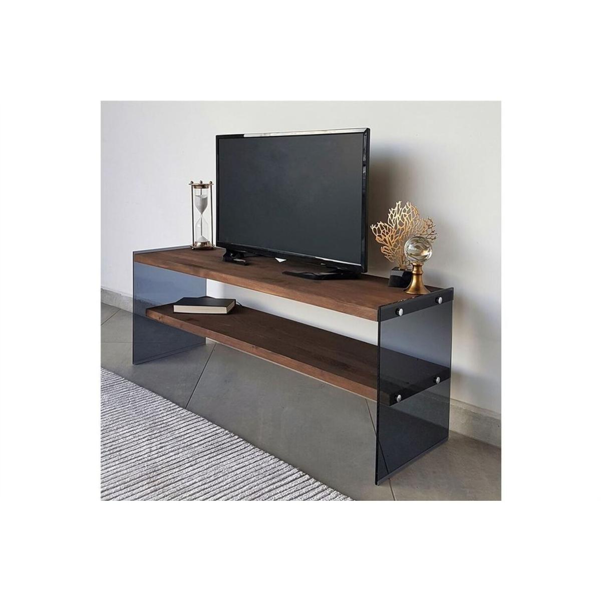 Solid Wood and Glass TV Unit Shelves Tv102 Smoked Walnut - Smoked & Walnut – image 3