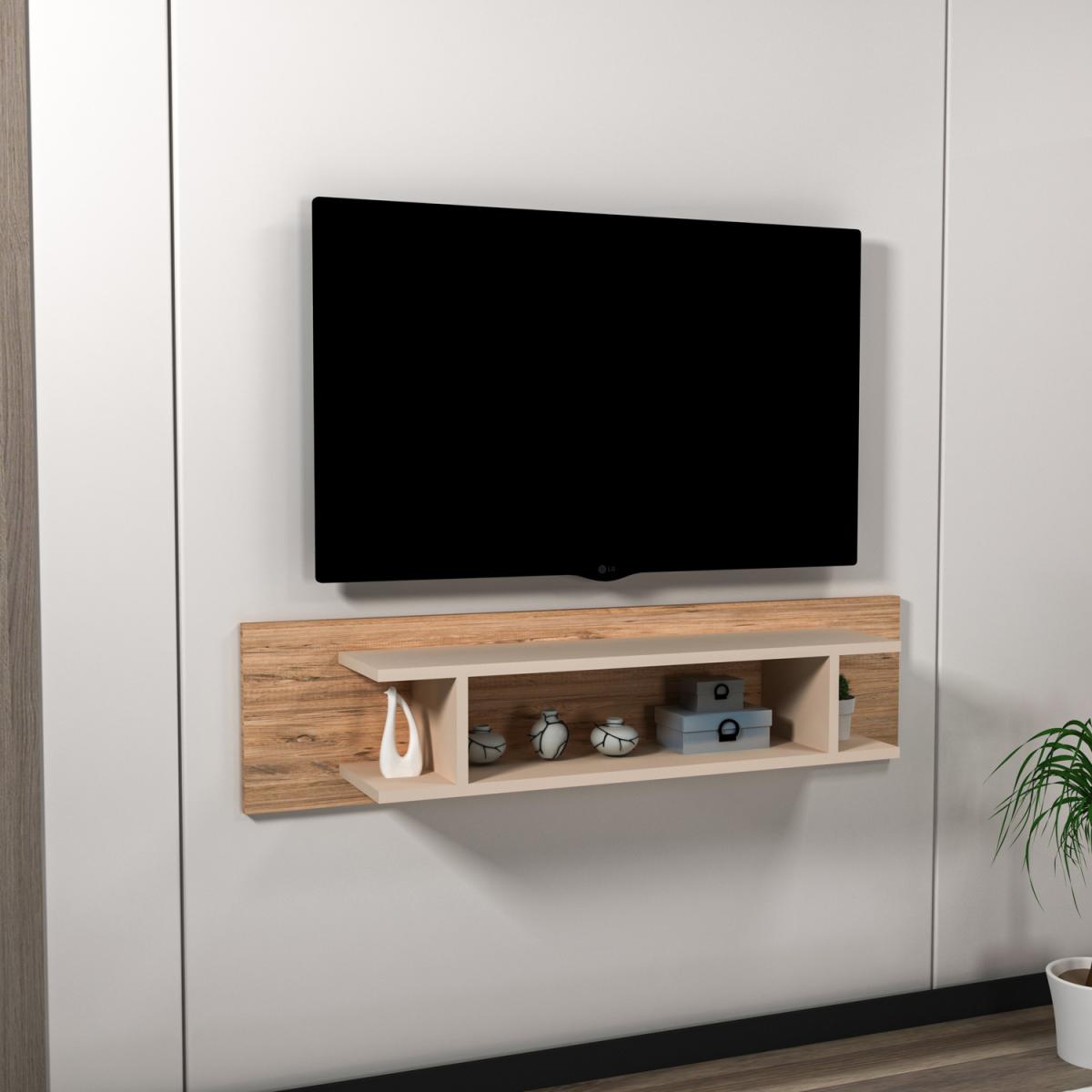 Amanda Floating TV Stand with Shelves - Atlantic Pine & Beige – image 3
