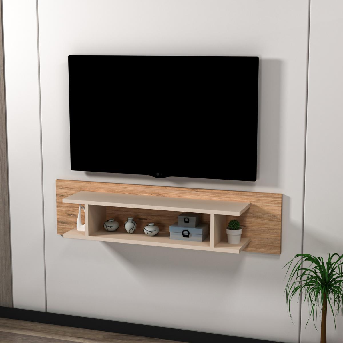 Amanda Floating TV Stand with Shelves - Atlantic Pine & Beige – image 4
