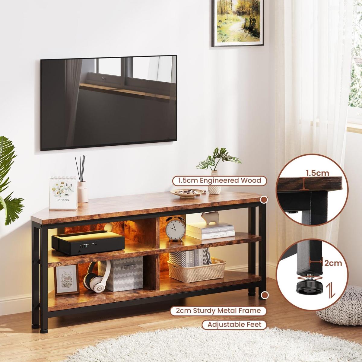 LED Corner TV Stand Gaming Entertainment Unit - Brown – image 2