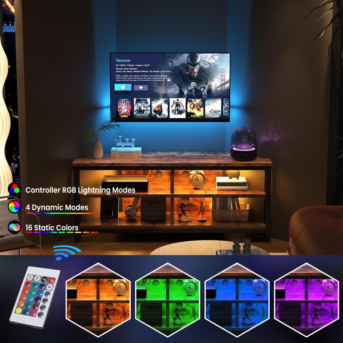 LED Corner TV Stand Gaming Entertainment Unit - Brown – image 4