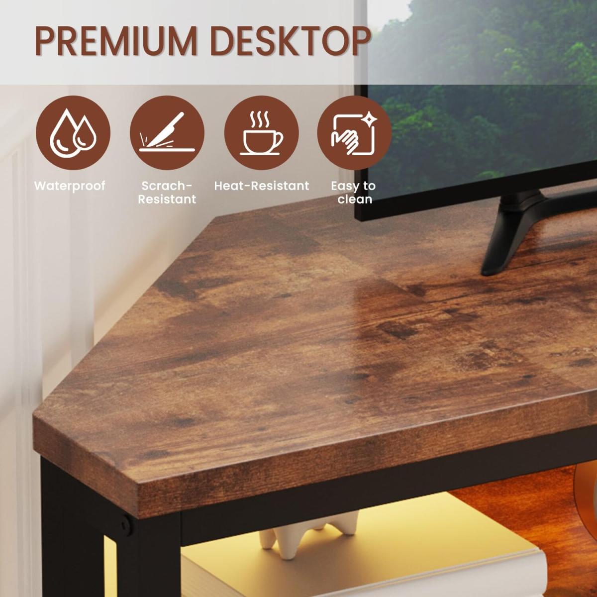 LED Corner TV Stand Gaming Entertainment Unit - Brown – image 6