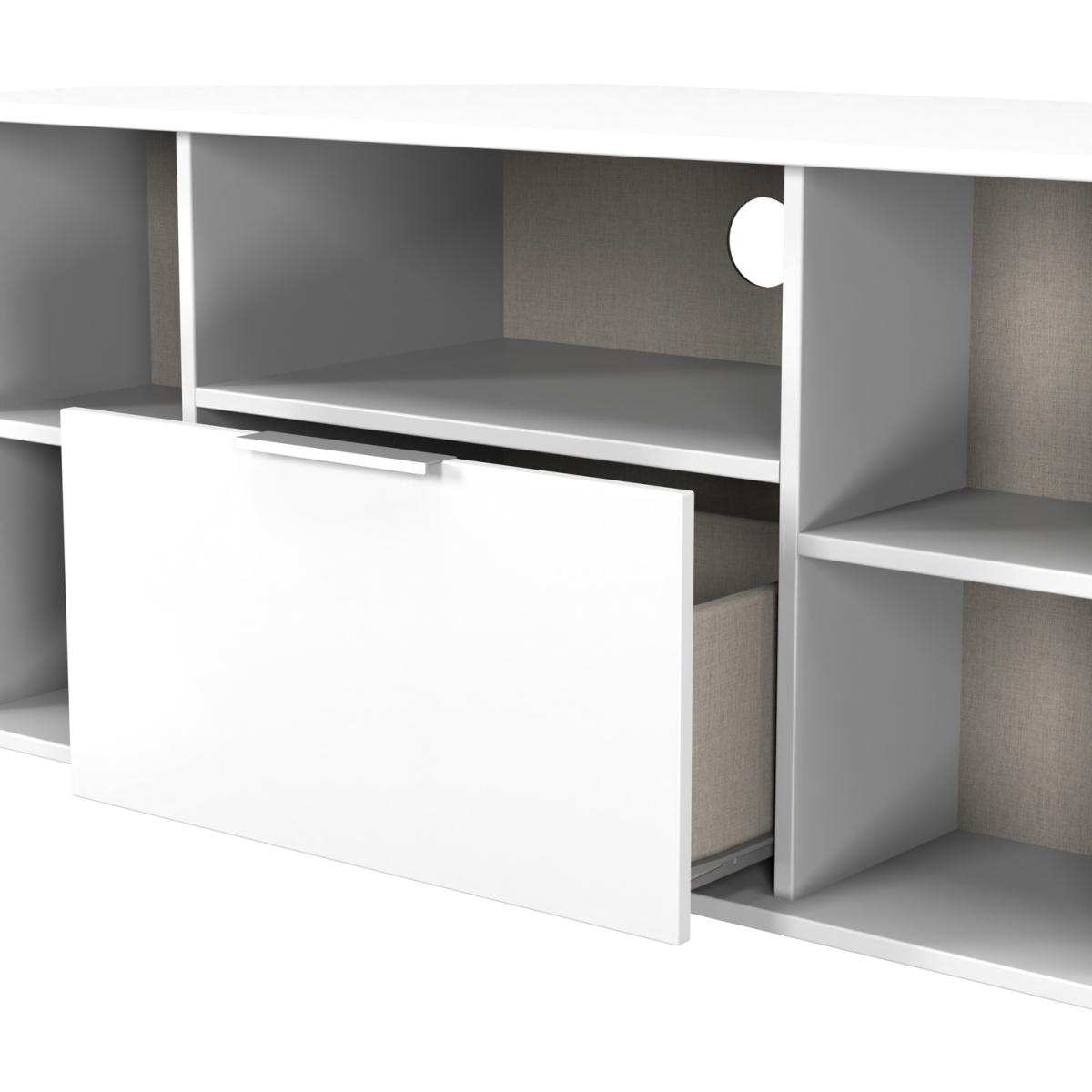 Plymouth Ready Assembled Corner TV Unit - White Matt & White