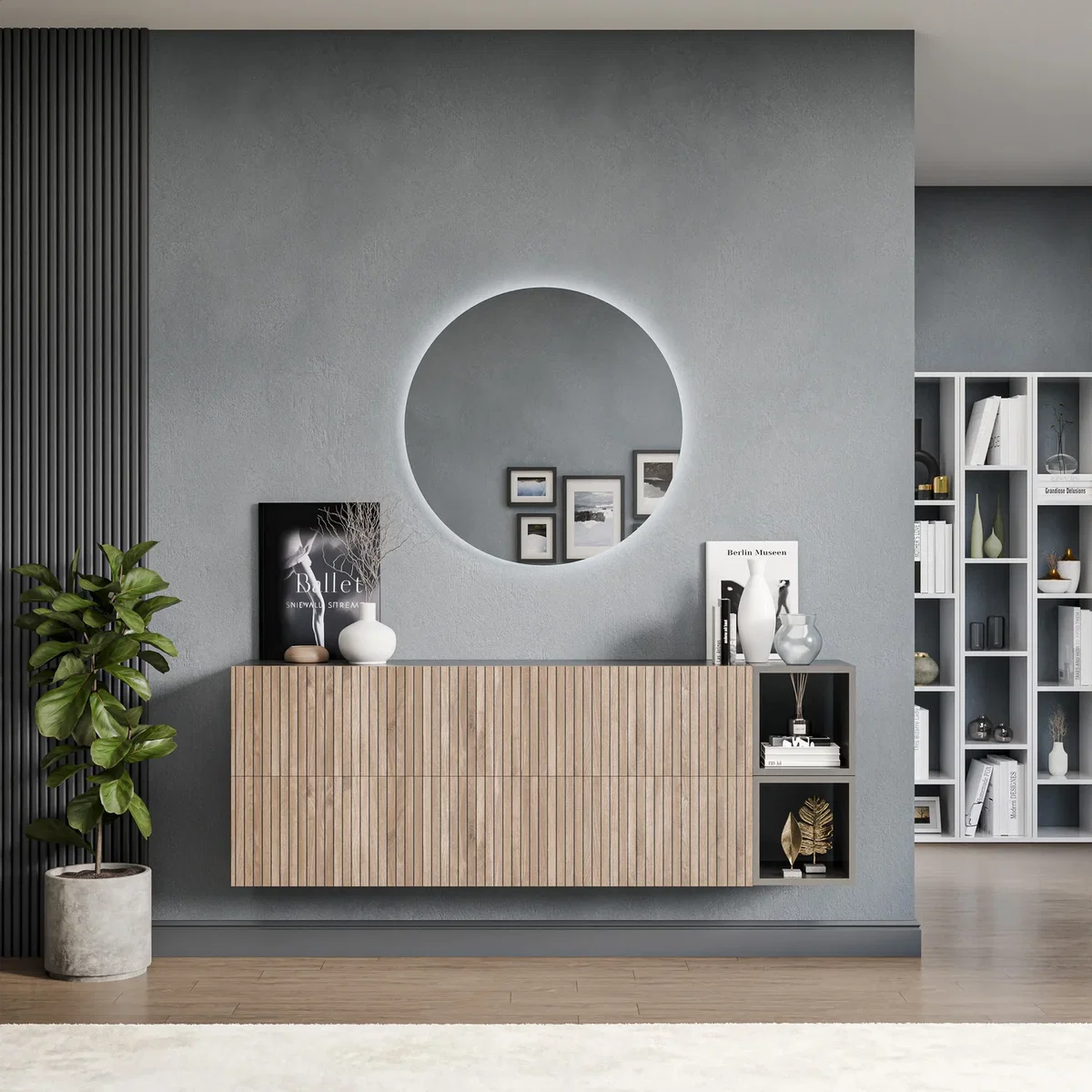 Leuven Wall Mounted Entertainment Center - Black and Alina Pattern
