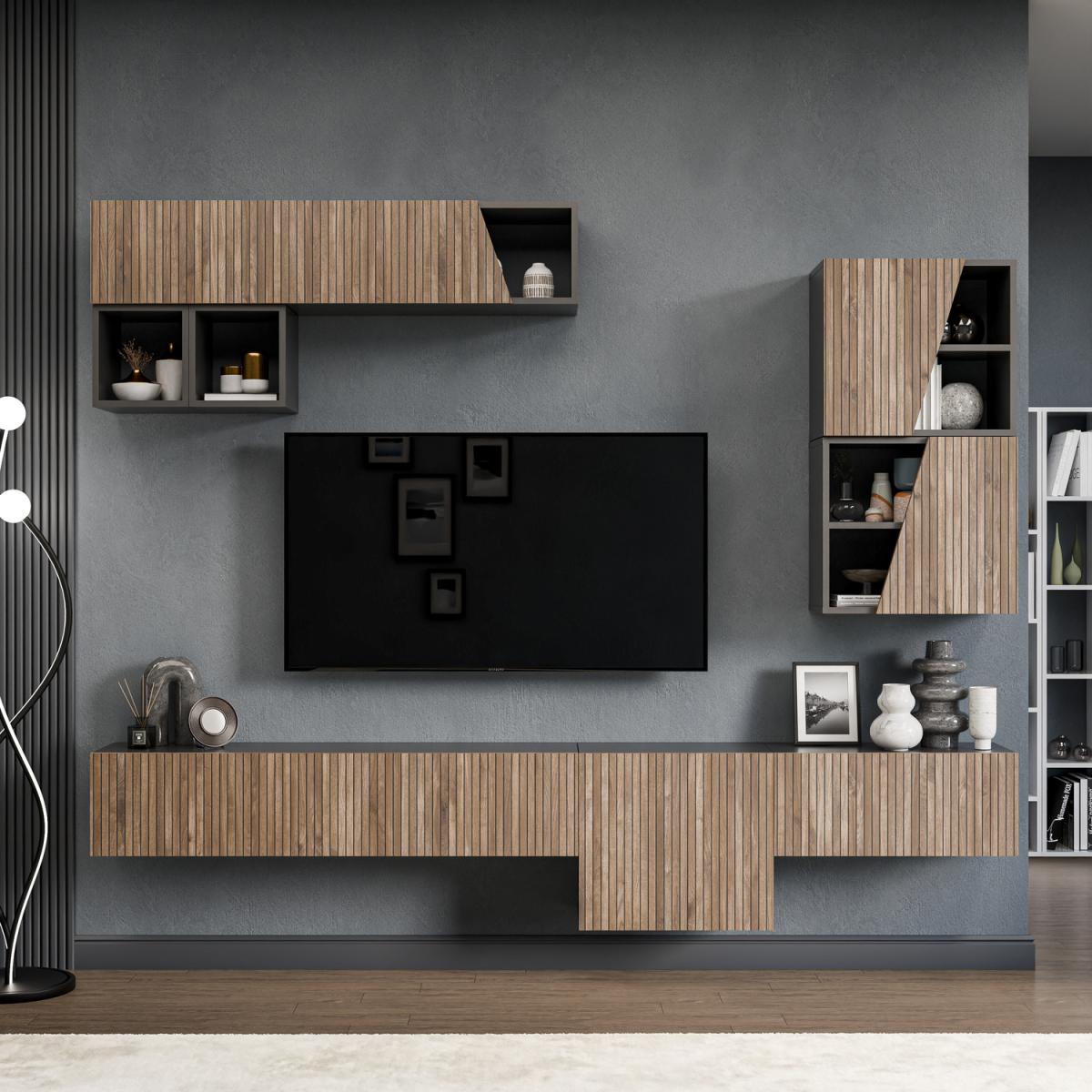 Kotor Wall Mounted Entertainment Center - Black and Alina Pattern