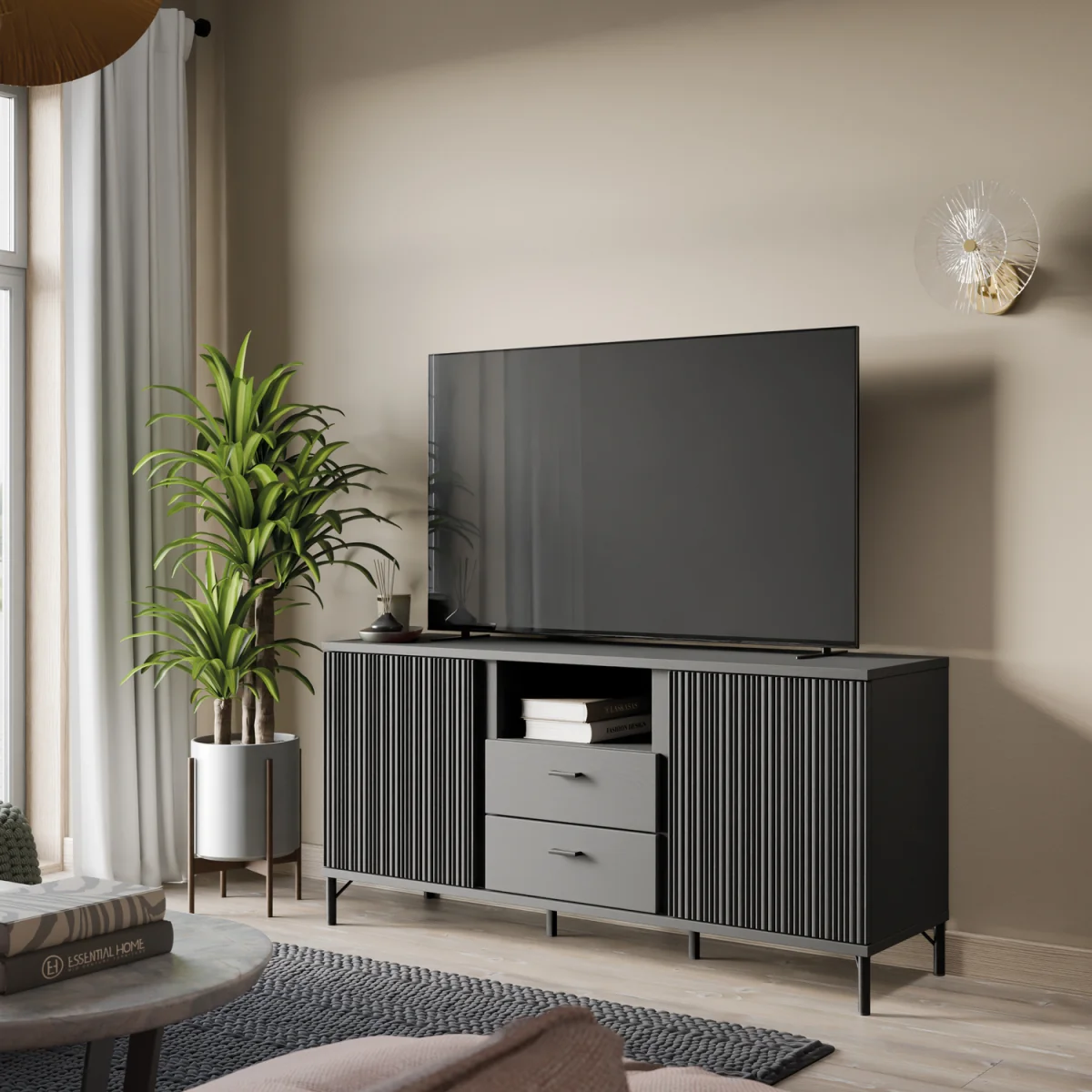 Lusaka TV Cabinet 2 Door 2 Drawer in Black Graphite - Black Graphite – image 3
