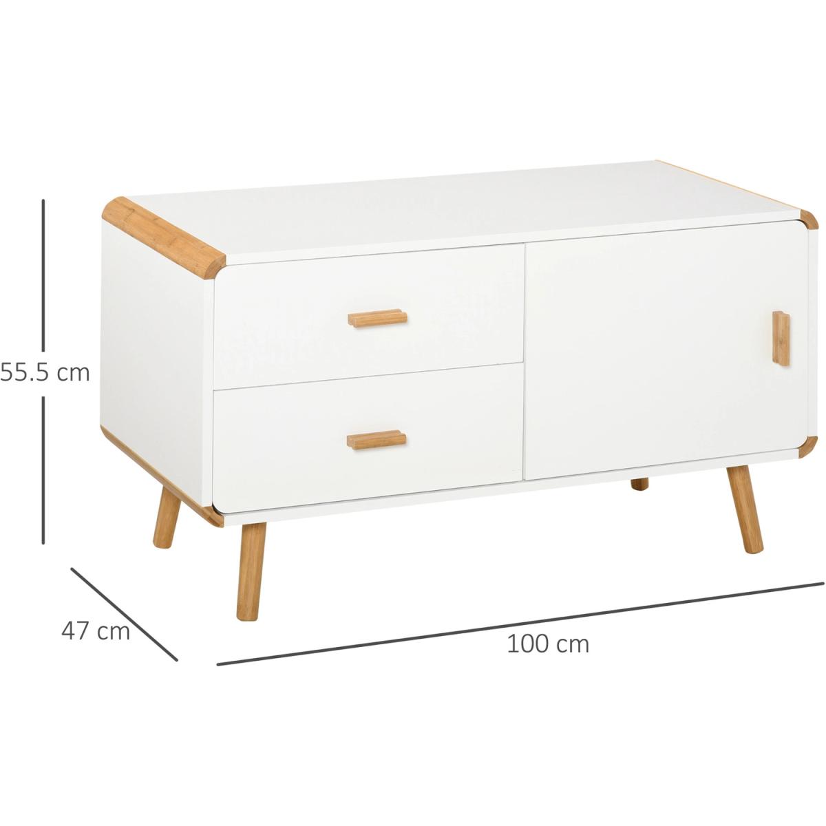 TV Stand Table Cabinet - White, Nature Wood – image 2