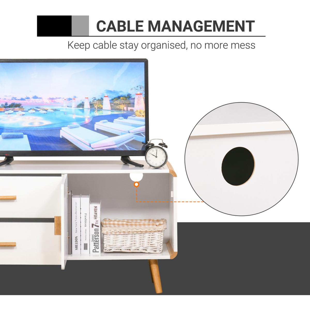 TV Stand Table Cabinet - White, Nature Wood – image 3