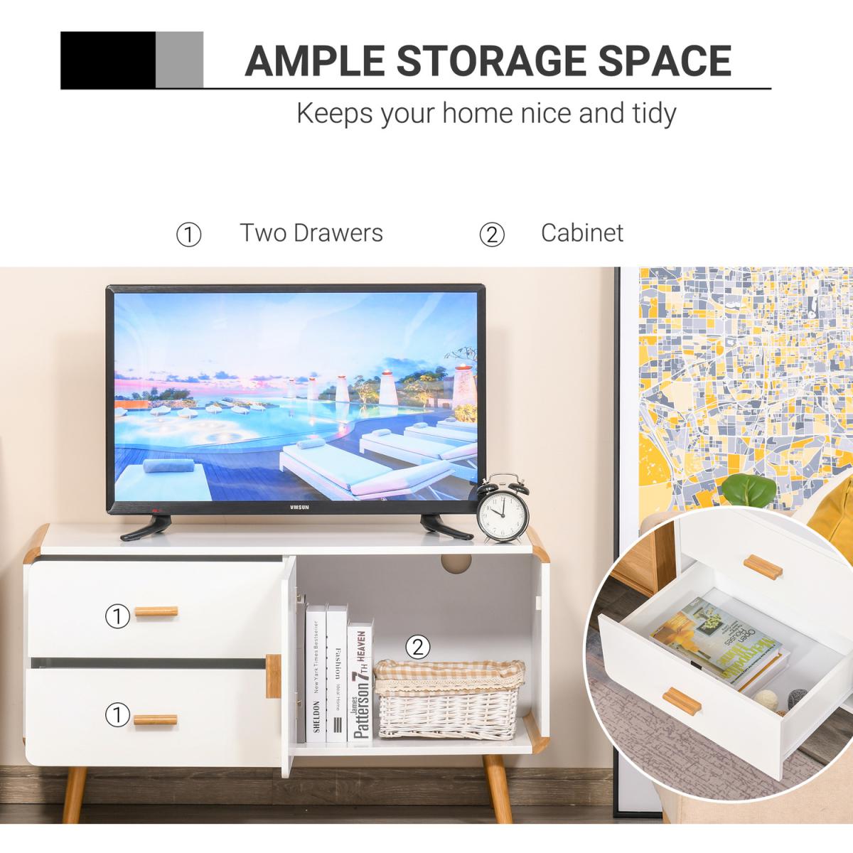 TV Stand Table Cabinet - White, Nature Wood – image 5