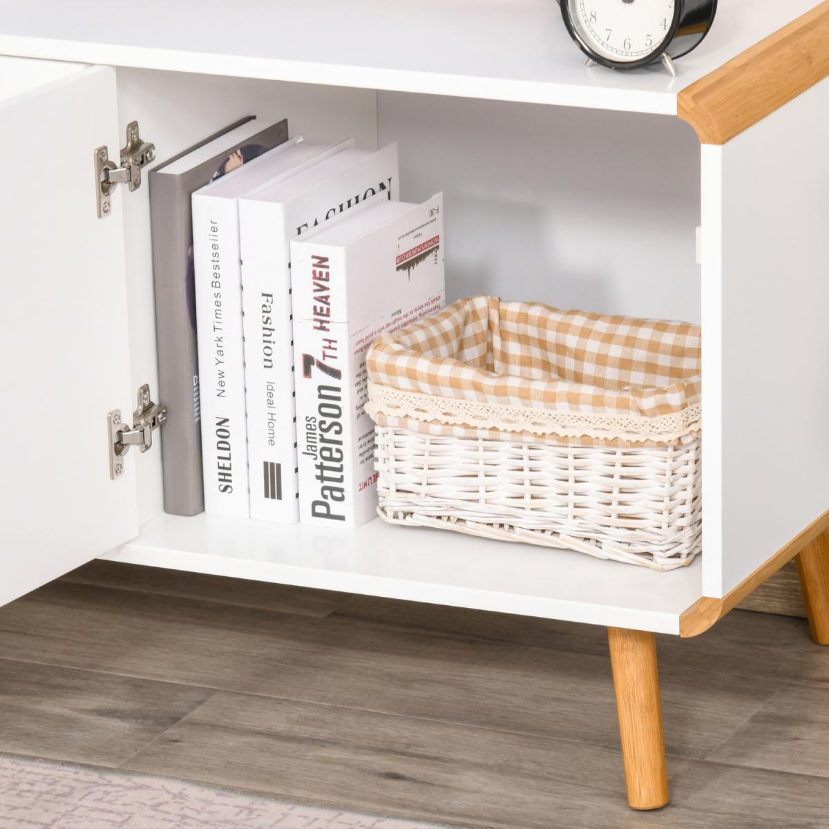 TV Stand Table Cabinet - White, Nature Wood – image 6