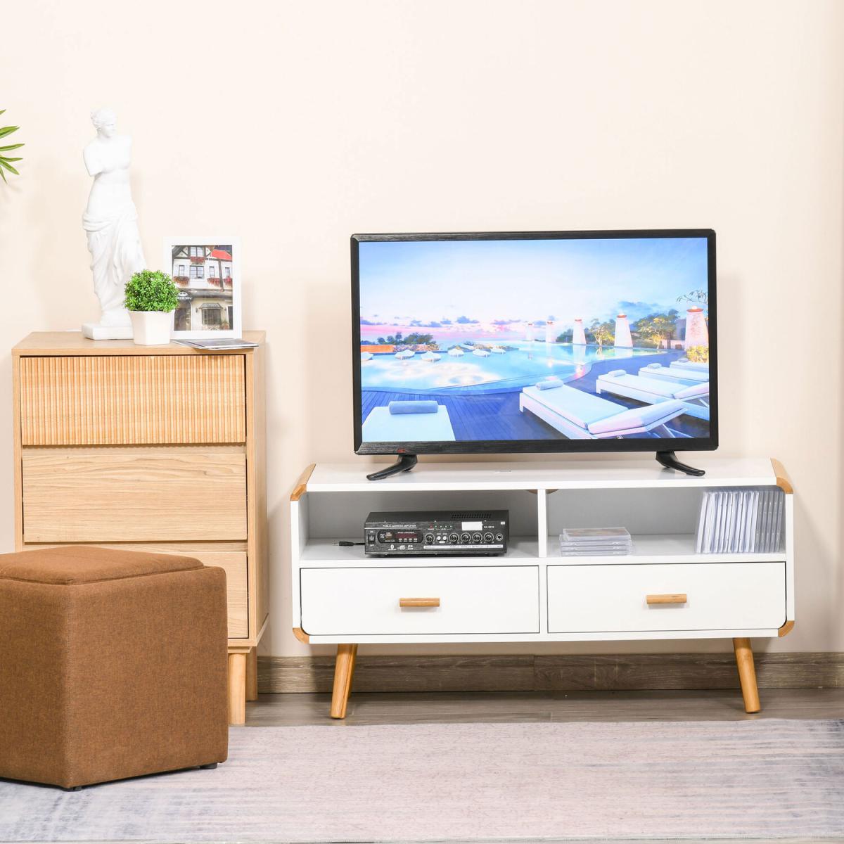 TV Stand Table Cabinet - White, Nature Wood – image 7