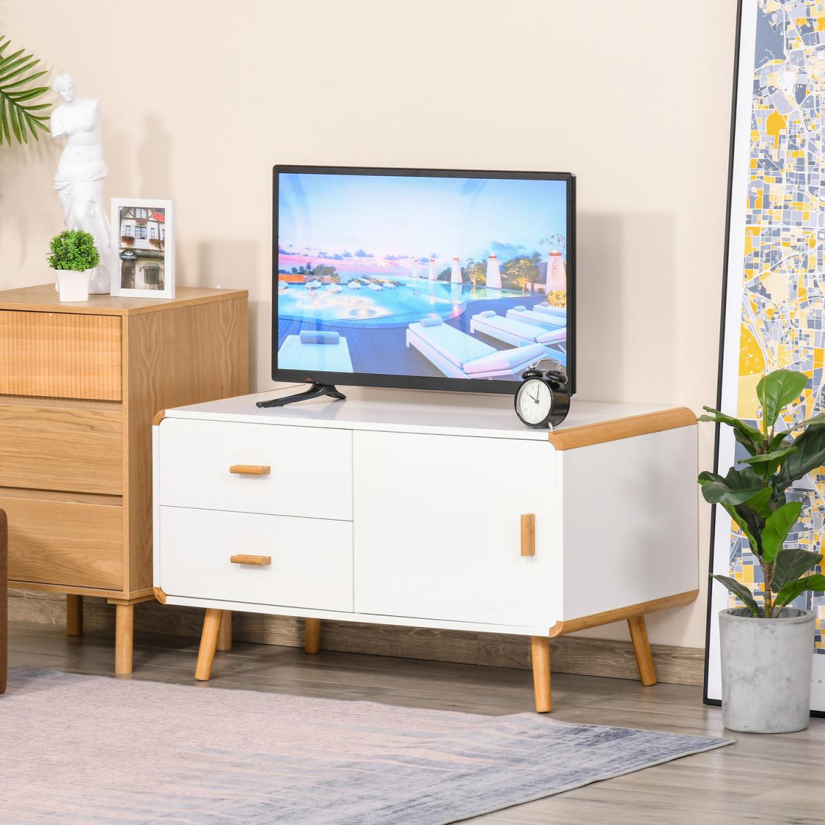 TV Stand Table Cabinet - White, Nature Wood – image 8