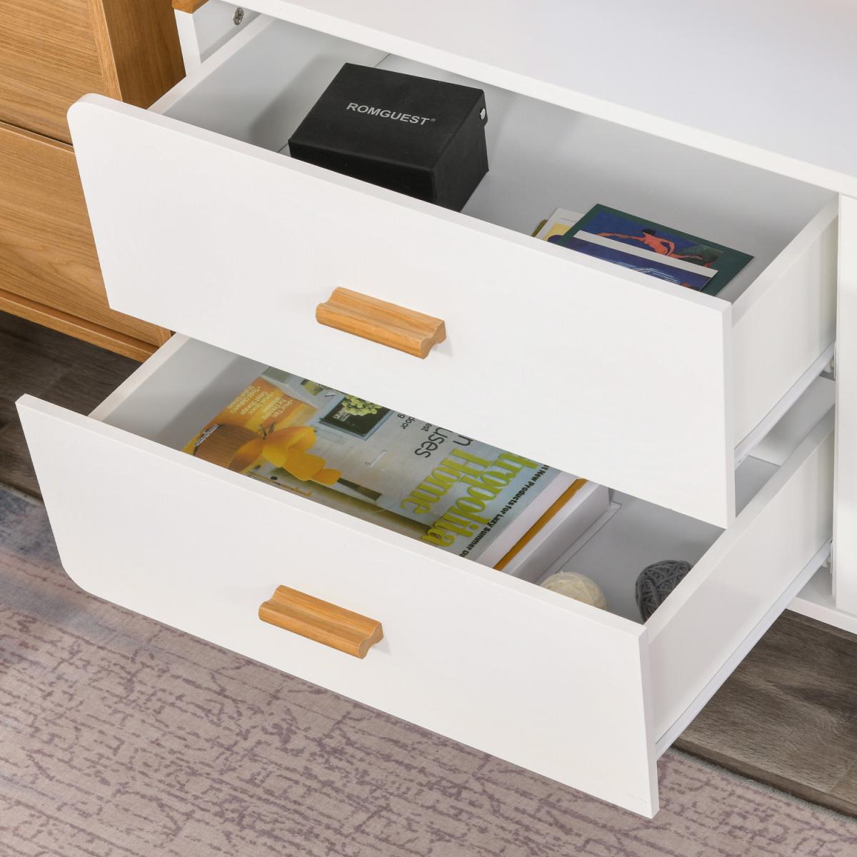 TV Stand Table Cabinet - White, Nature Wood – image 10