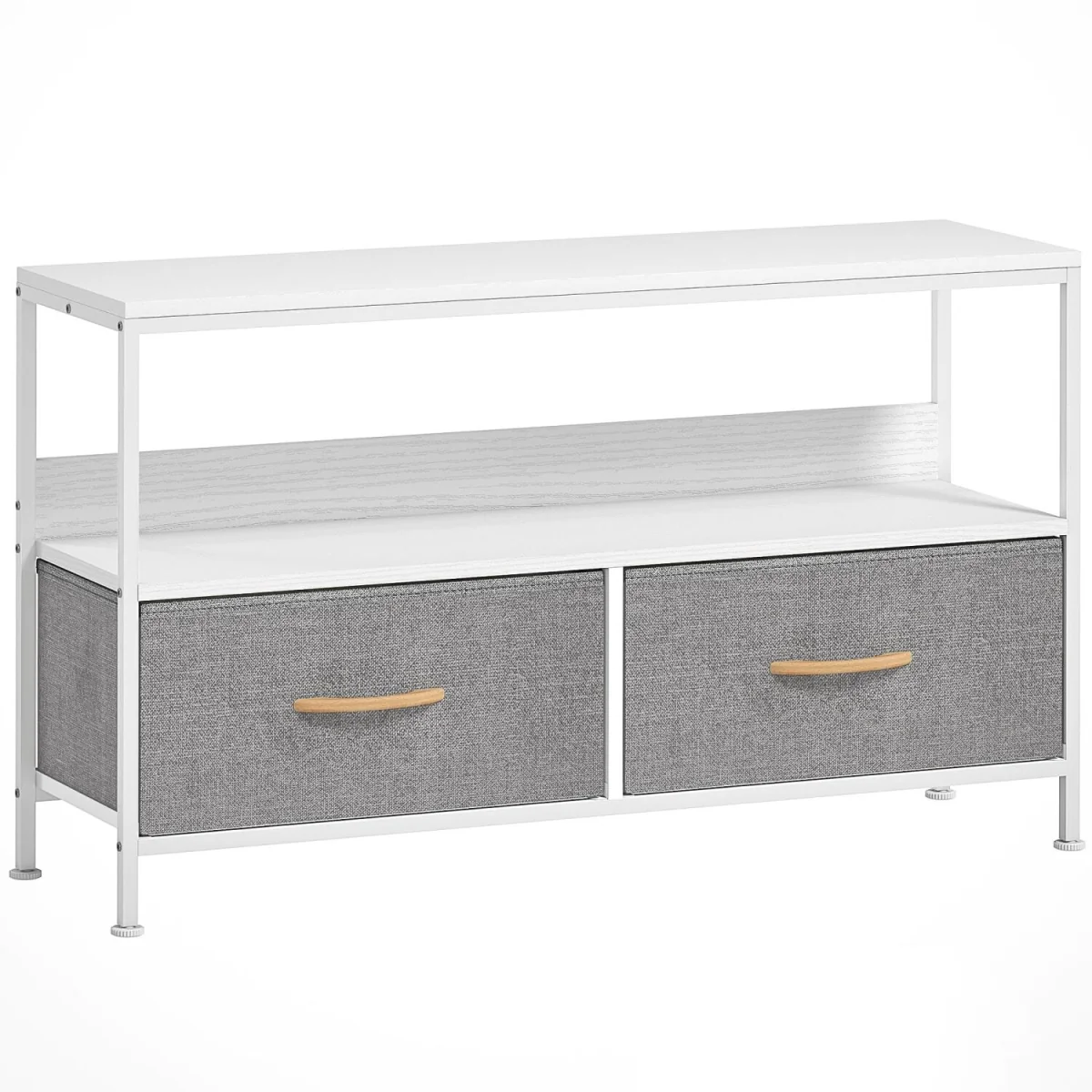 Avavale 98cm White and Light Grey TV Storage Unit with 2 Foldable Fabric Drawers – image 3