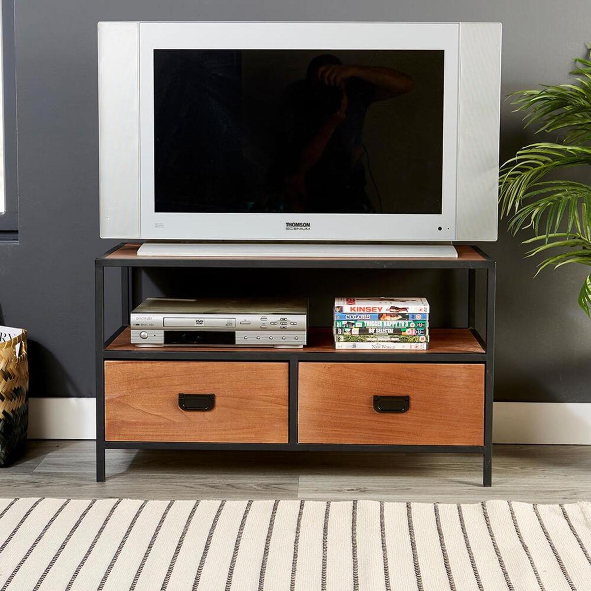 Cayman 2 Drawer Industrial TV Stand Storage Unit - Natural - Natural – image 4