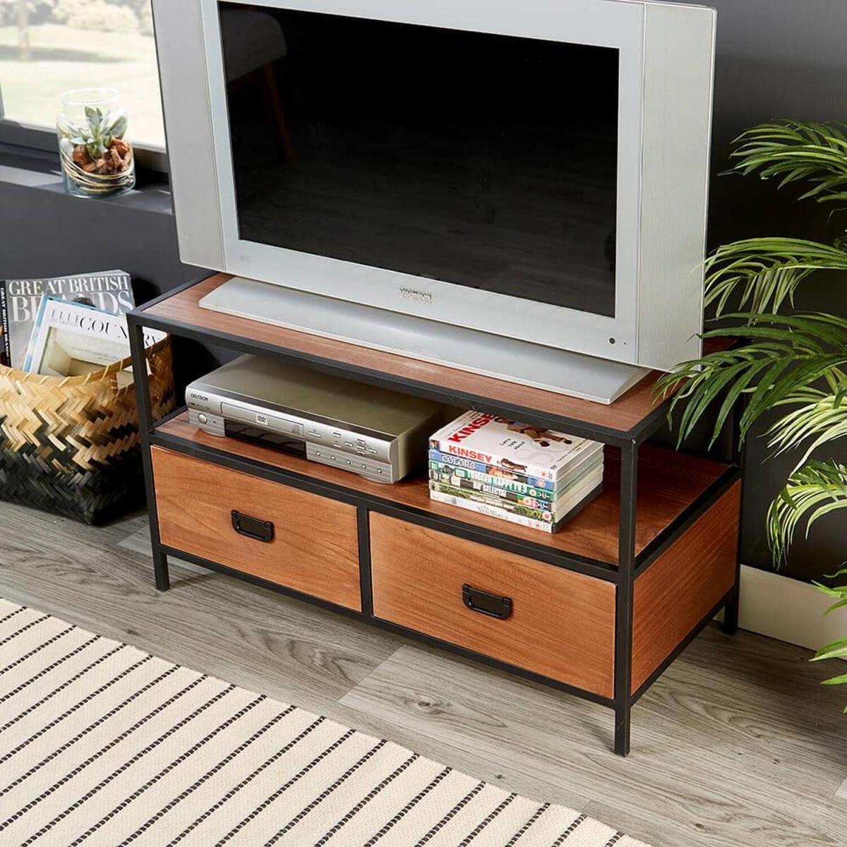 Cayman 2 Drawer Industrial TV Stand Storage Unit - Natural - Natural – image 5