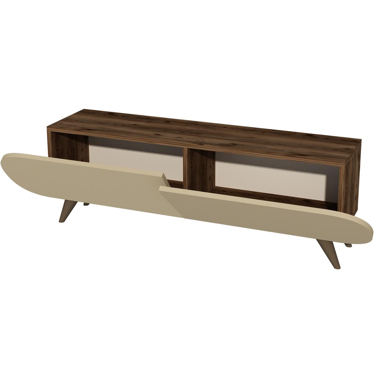 Sagely TV Stand with Cabinets, Shelves - Beige - Light Walnut – image 4