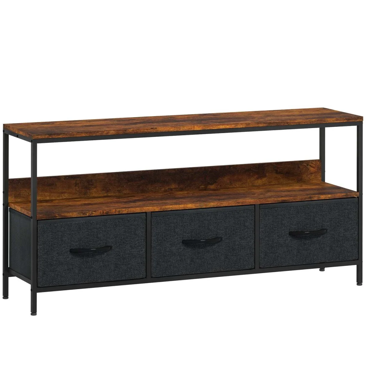 Avasoro 120cm Rustic Brown TV Storage Unit with 3 Fold-Down Fabric Drawers – image 2