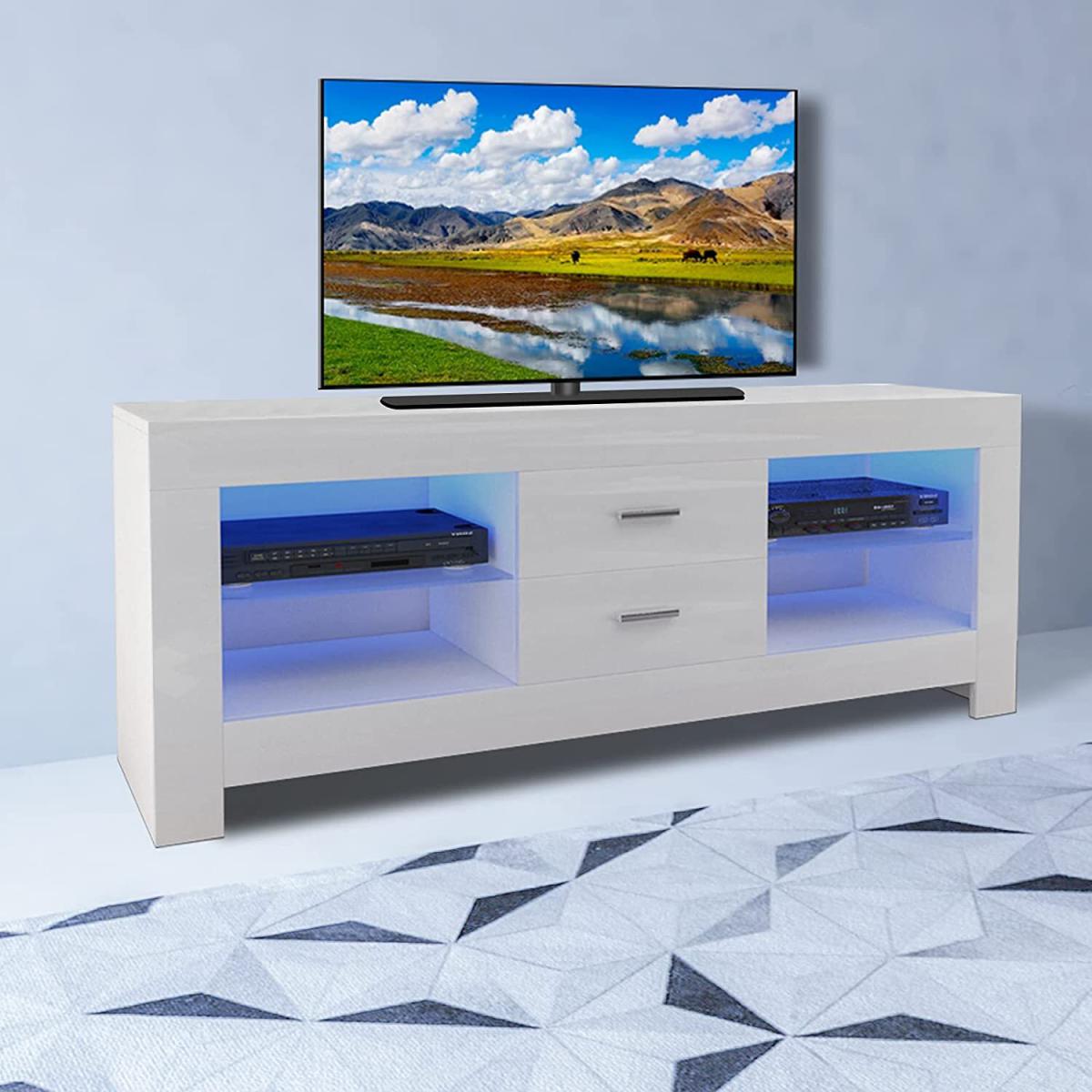 LED TV Stand Cabinet with Drawer and Shelves - White / 4 – image 2