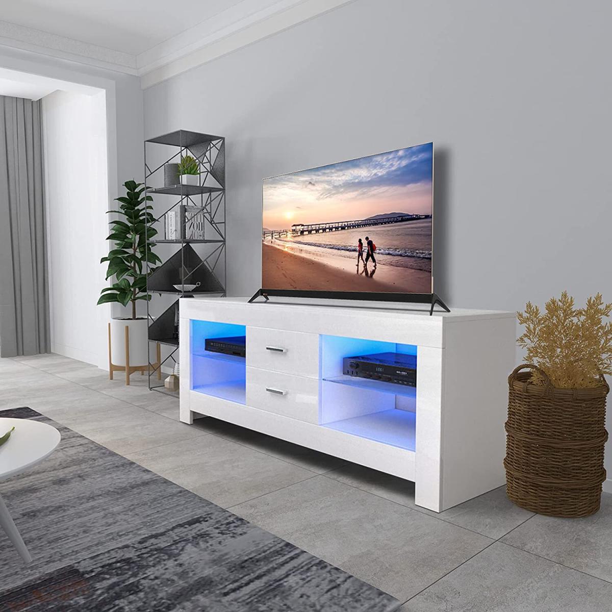 LED TV Stand Cabinet with Drawer and Shelves - White / 4 – image 3