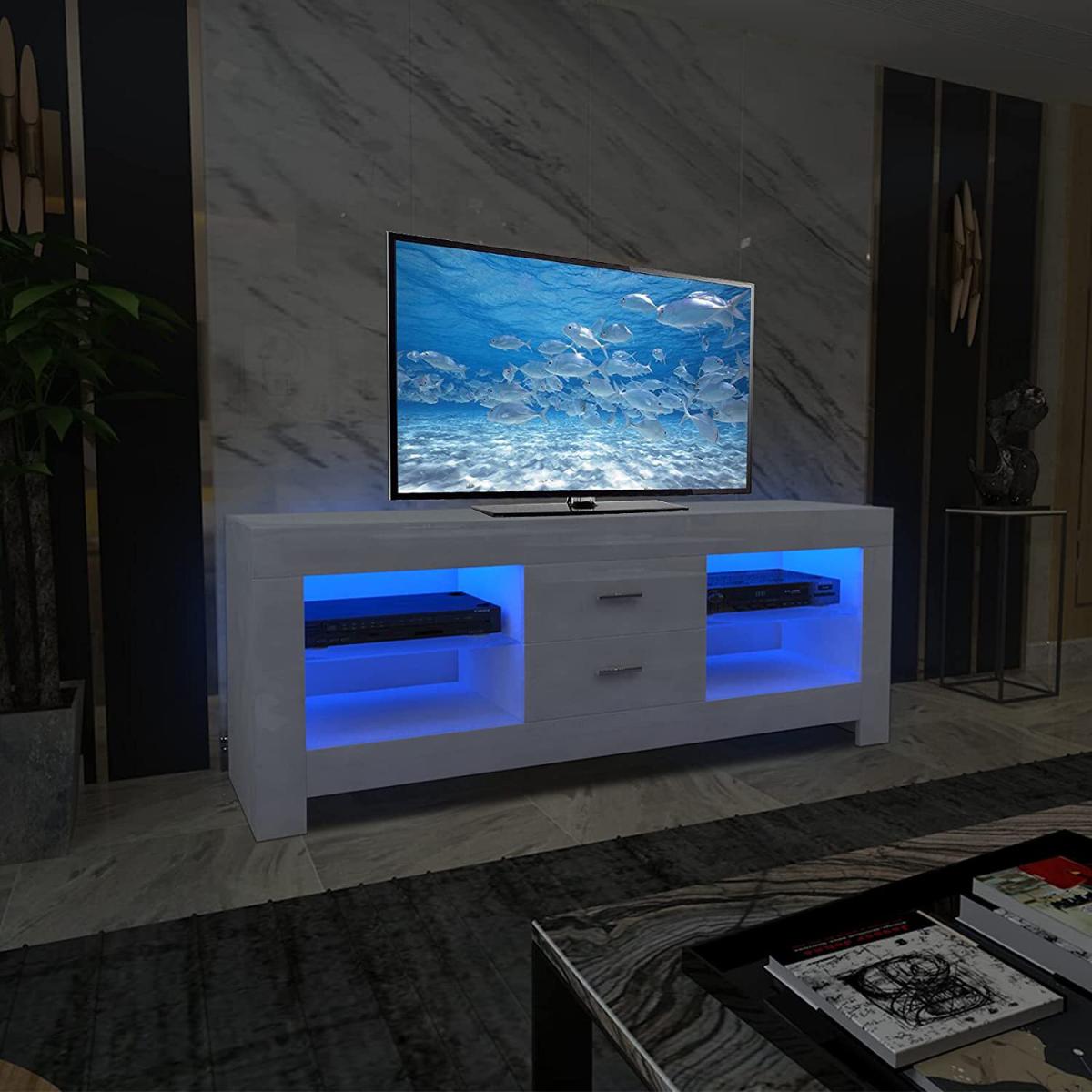 LED TV Stand Cabinet with Drawer and Shelves - White / 4 – image 4