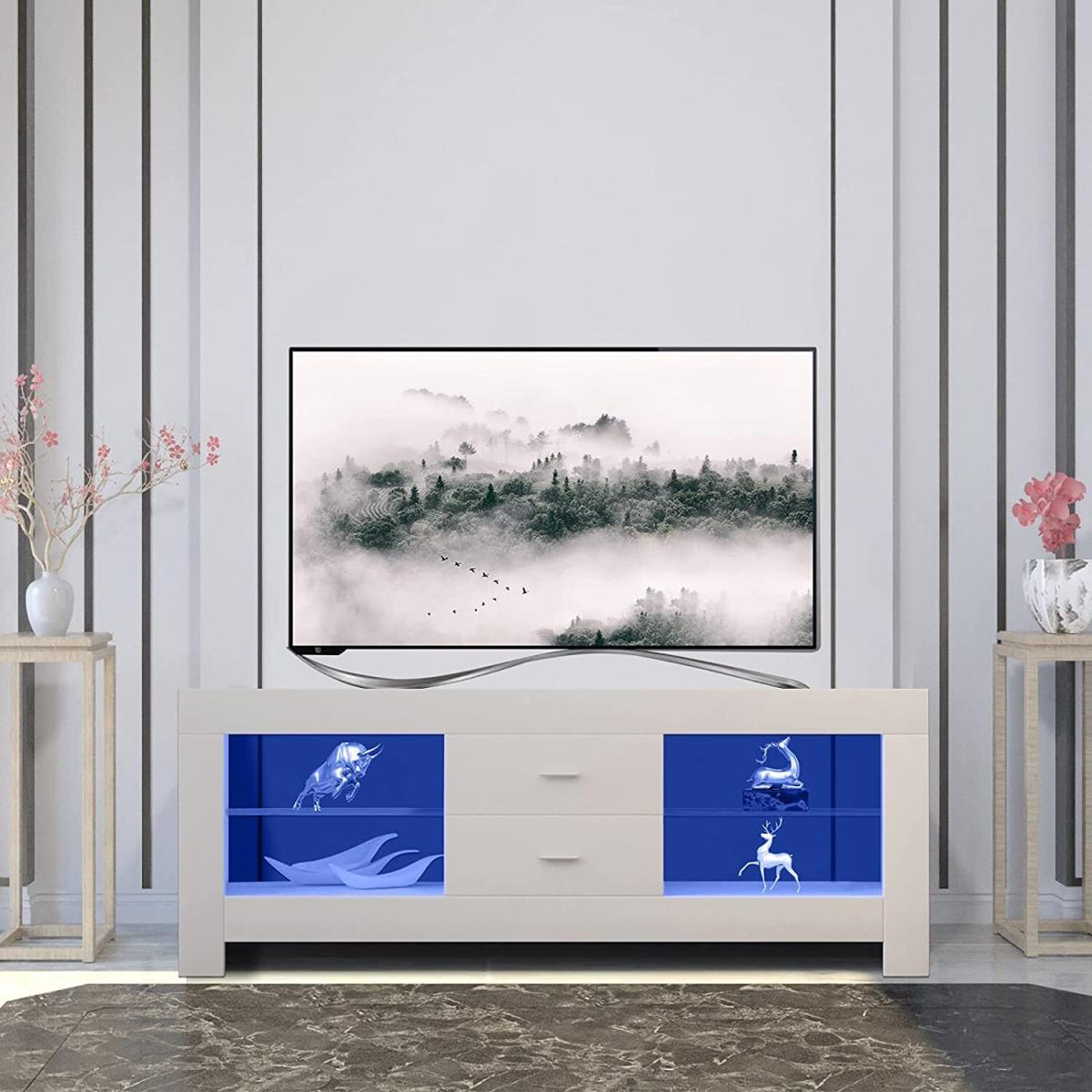 LED TV Stand Cabinet with Drawer and Shelves - White / 4 – image 5