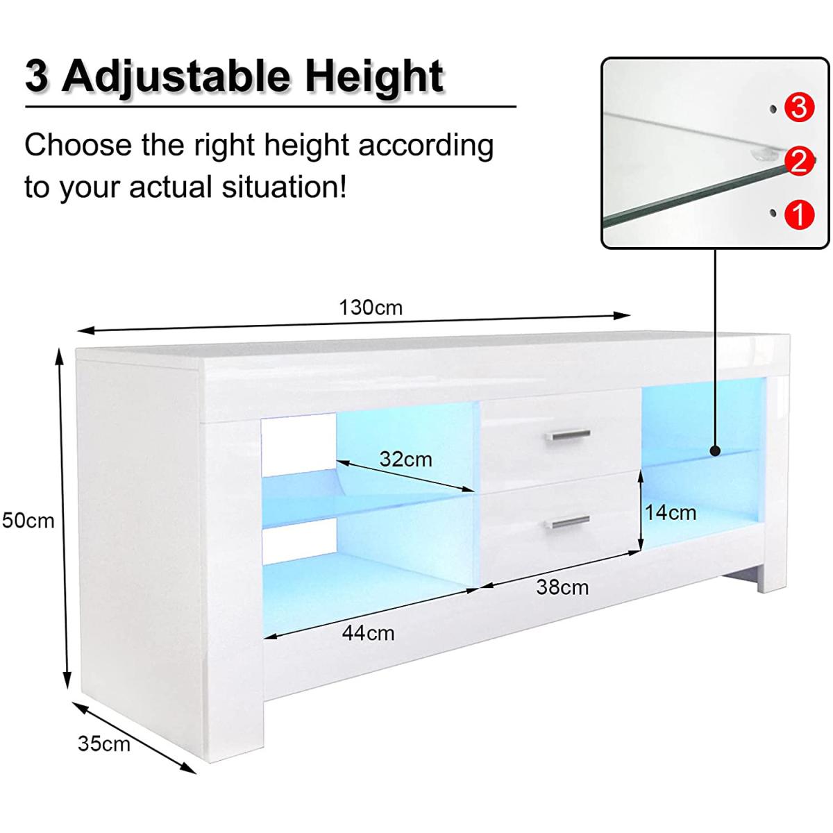 LED TV Stand Cabinet with Drawer and Shelves - White / 4 – image 6