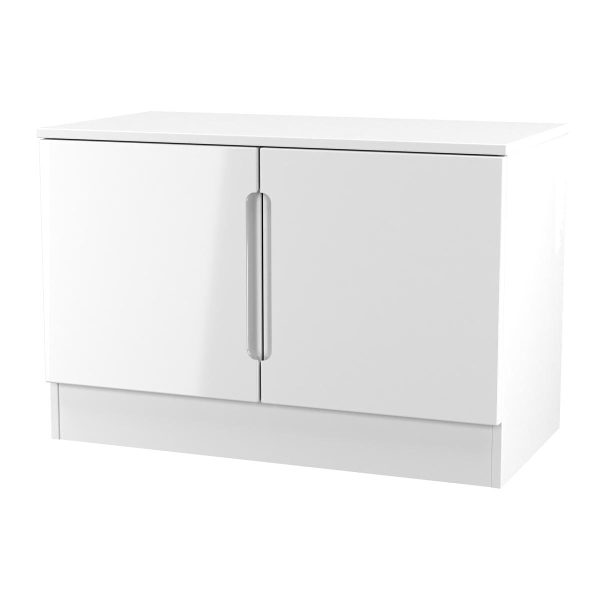 Milan Ready Assembled Compact 2 Door TV Media Unit - White Gloss & White Matt