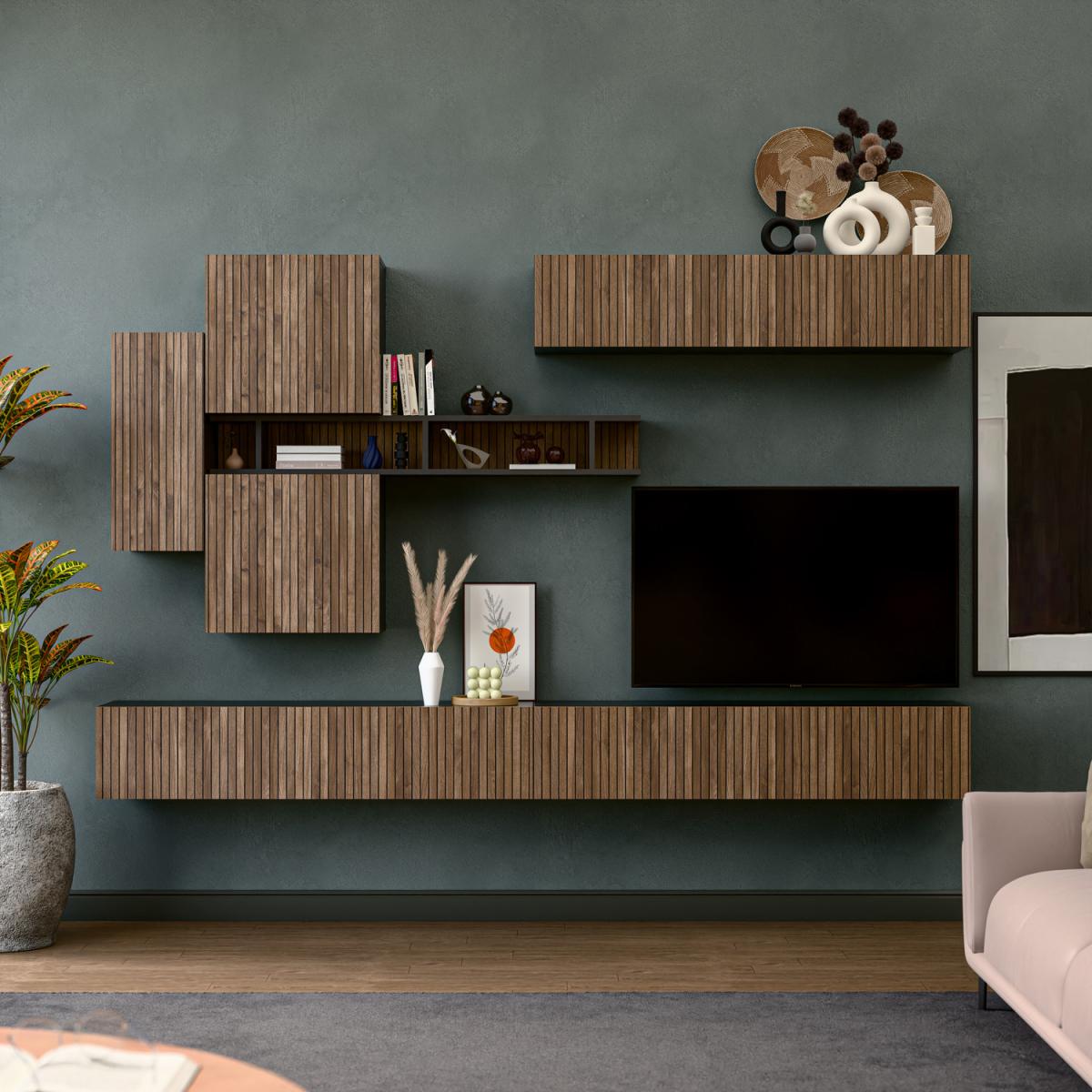 Salamanca Wall Mounted Entertainment Center - Black and Alina Pattern